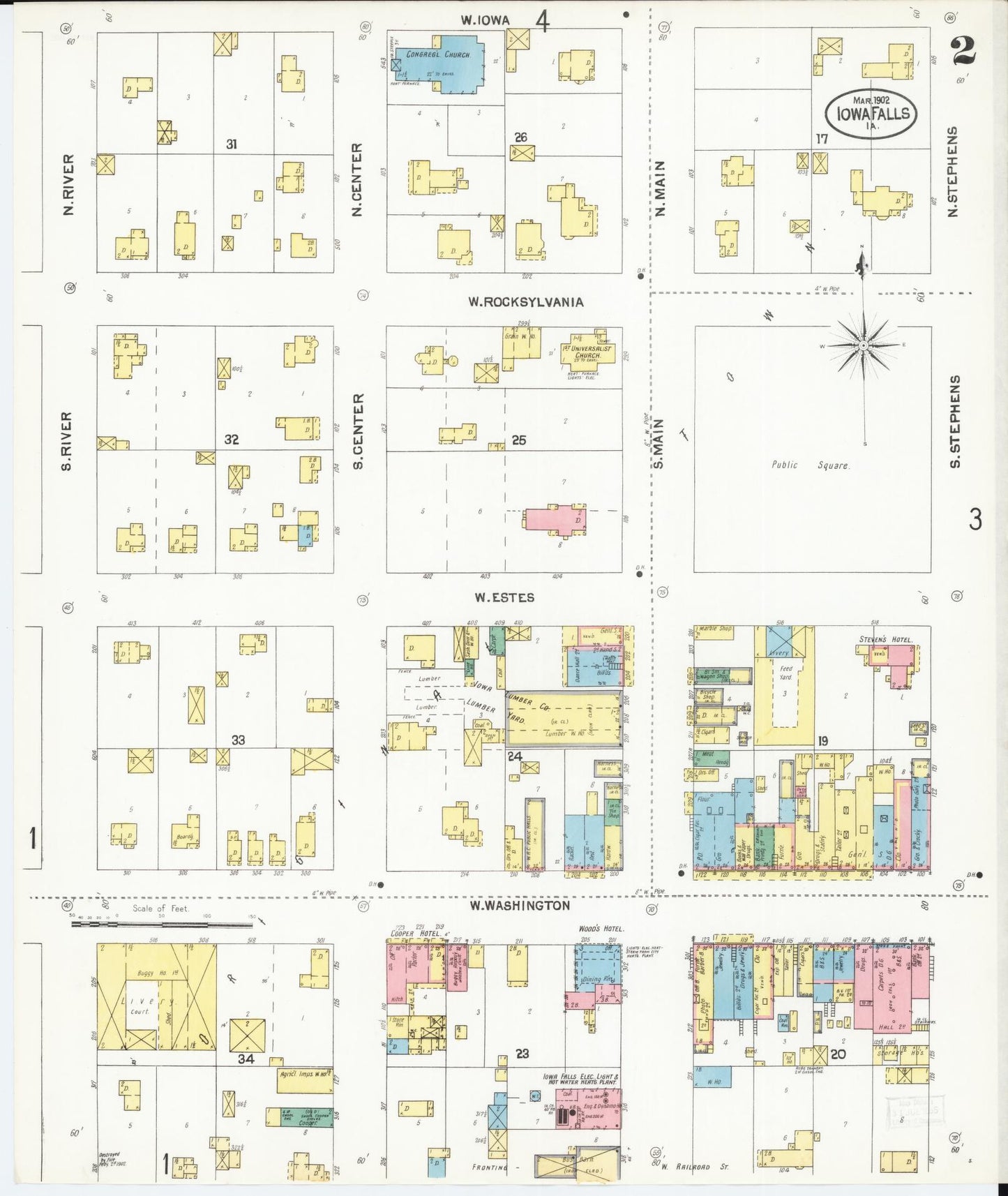 Sanborn Fire Insurance Map from Iowa Falls, Hardin County, Iowa (1902), Sheet #0002 - Historic Sanborn Fire Insurance Map Print, vintage old map wall art