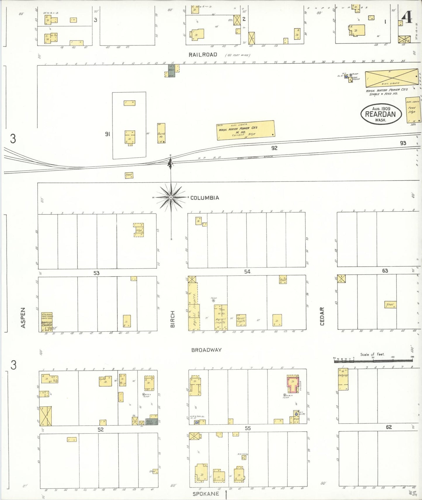 Sanborn Fire Insurance Map from Reardan, Lincoln County, Washington (1909), Sheet #0004 - Historic Sanborn Fire Insurance Map Print, vintage old map wall art, antique decor, genealogy gift, Washington Washington map