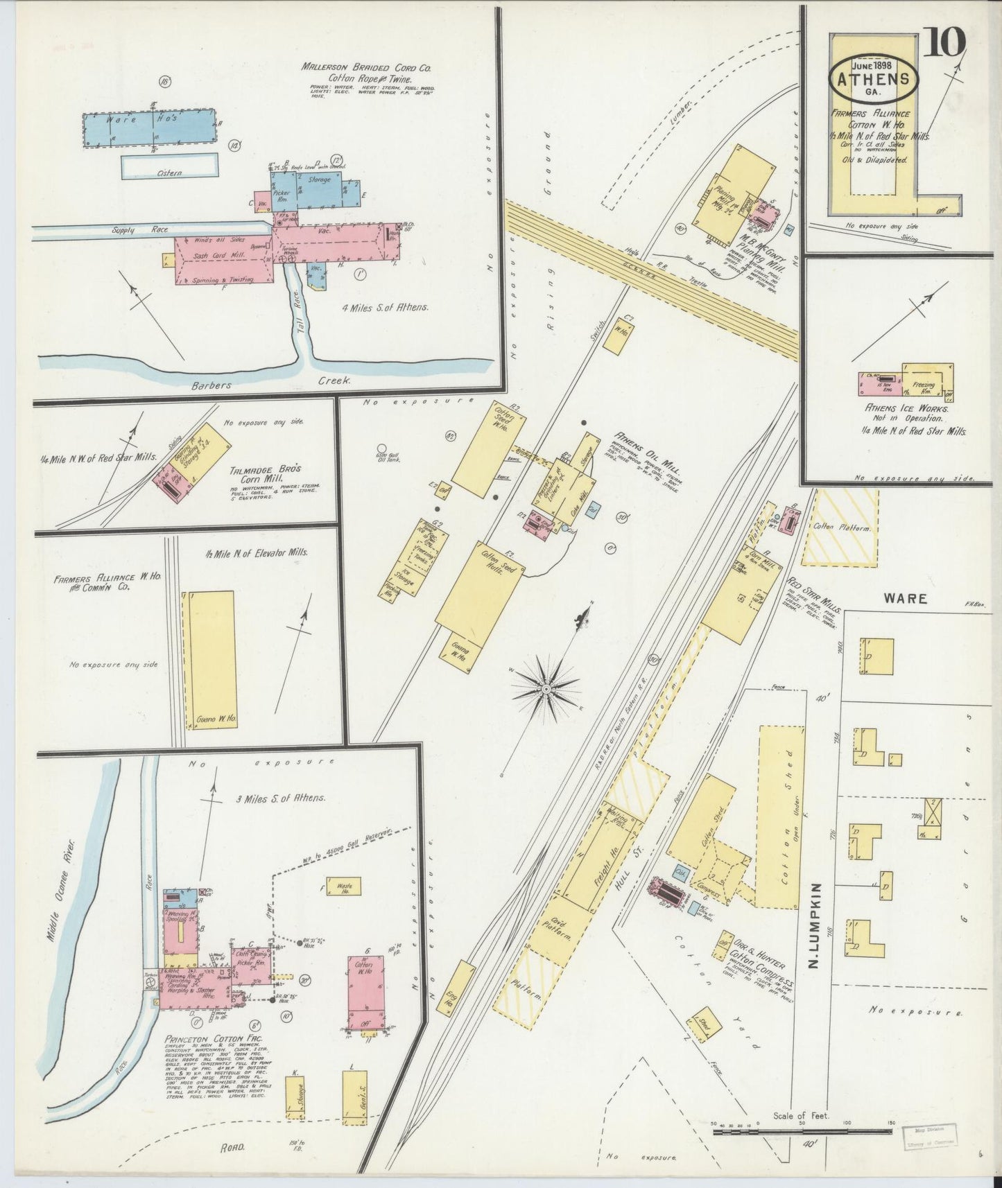 Sanborn Fire Insurance Map from Athens, Clarke County, Georgia (1898), Sheet #0010 - Historic Sanborn Fire Insurance Map Print, vintage old map wall art, antique decor, genealogy gift, Georgia Georgia map