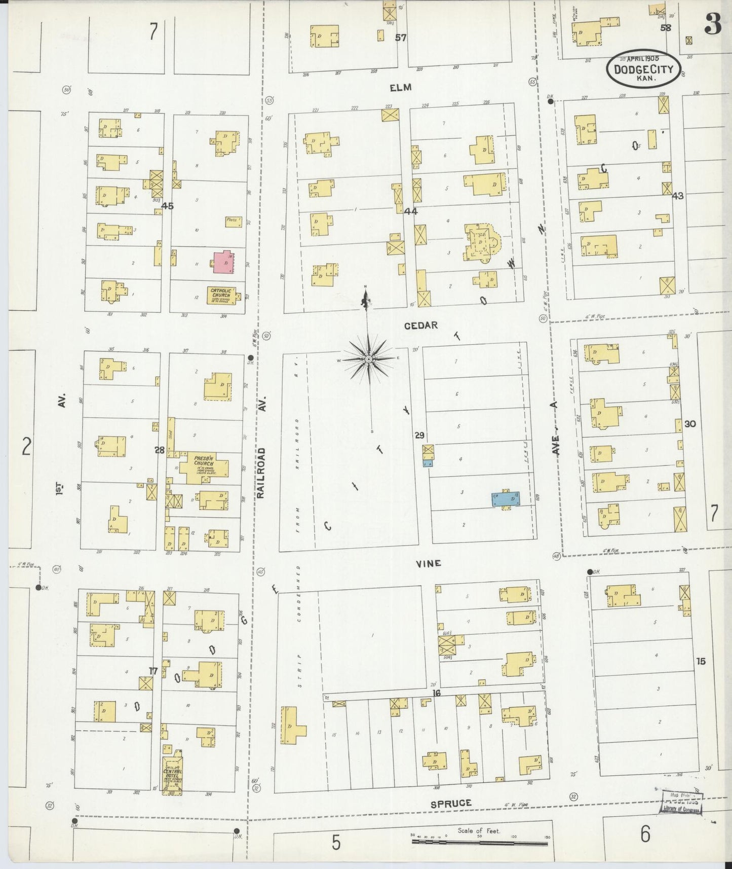 Sanborn Fire Insurance Map from Dodge City, Ford County, Kansas (1905), Sheet #0003 - Historic Sanborn Fire Insurance Map Print, vintage old map wall art, antique decor, genealogy gift, Kansas Kansas map