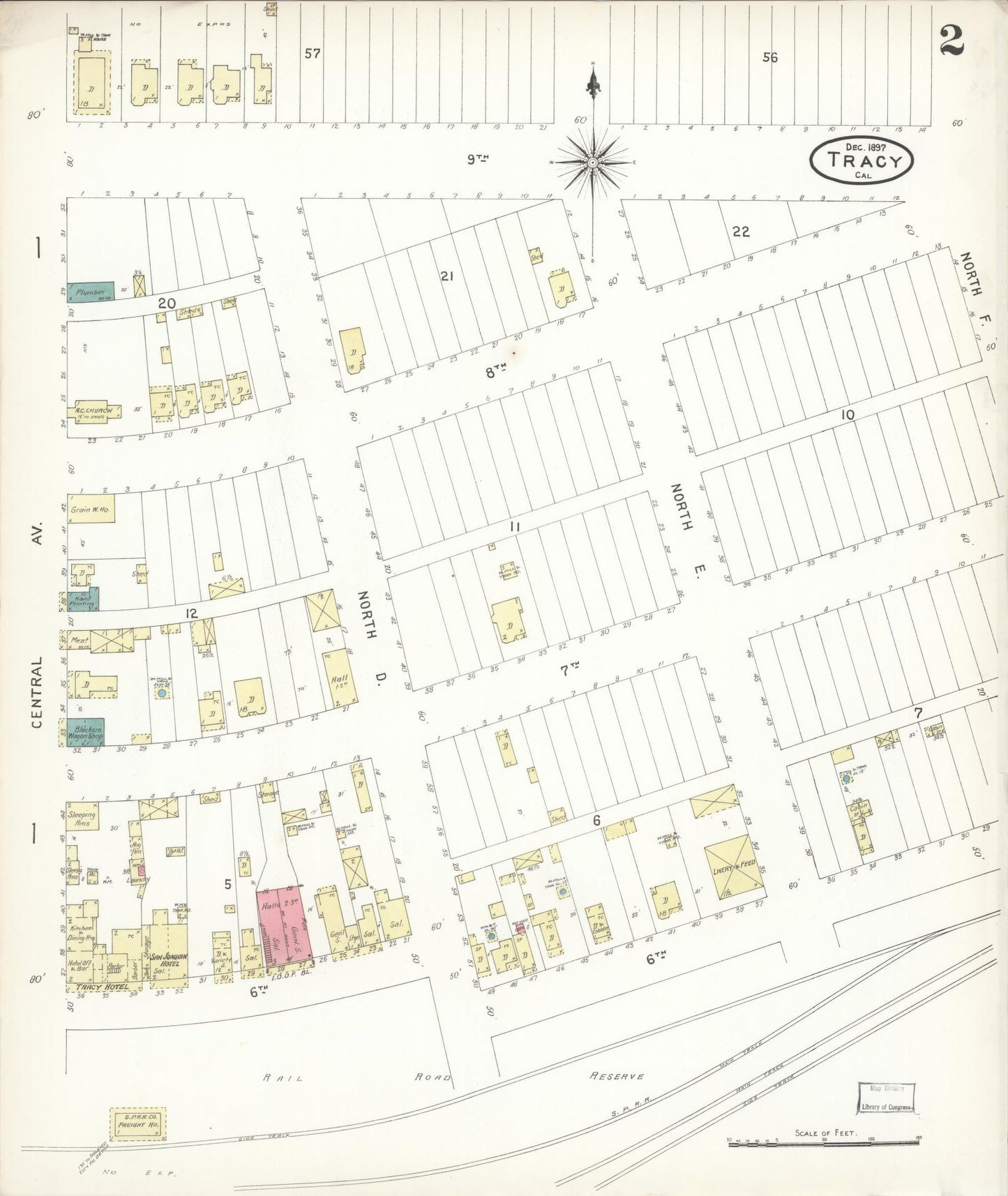 Sanborn Fire Insurance Map from Tracy, San Joaquin County, California (1897), Sheet #0002 - Complete Map Set gallery image, historic Sanborn map, vintage wall art, California California