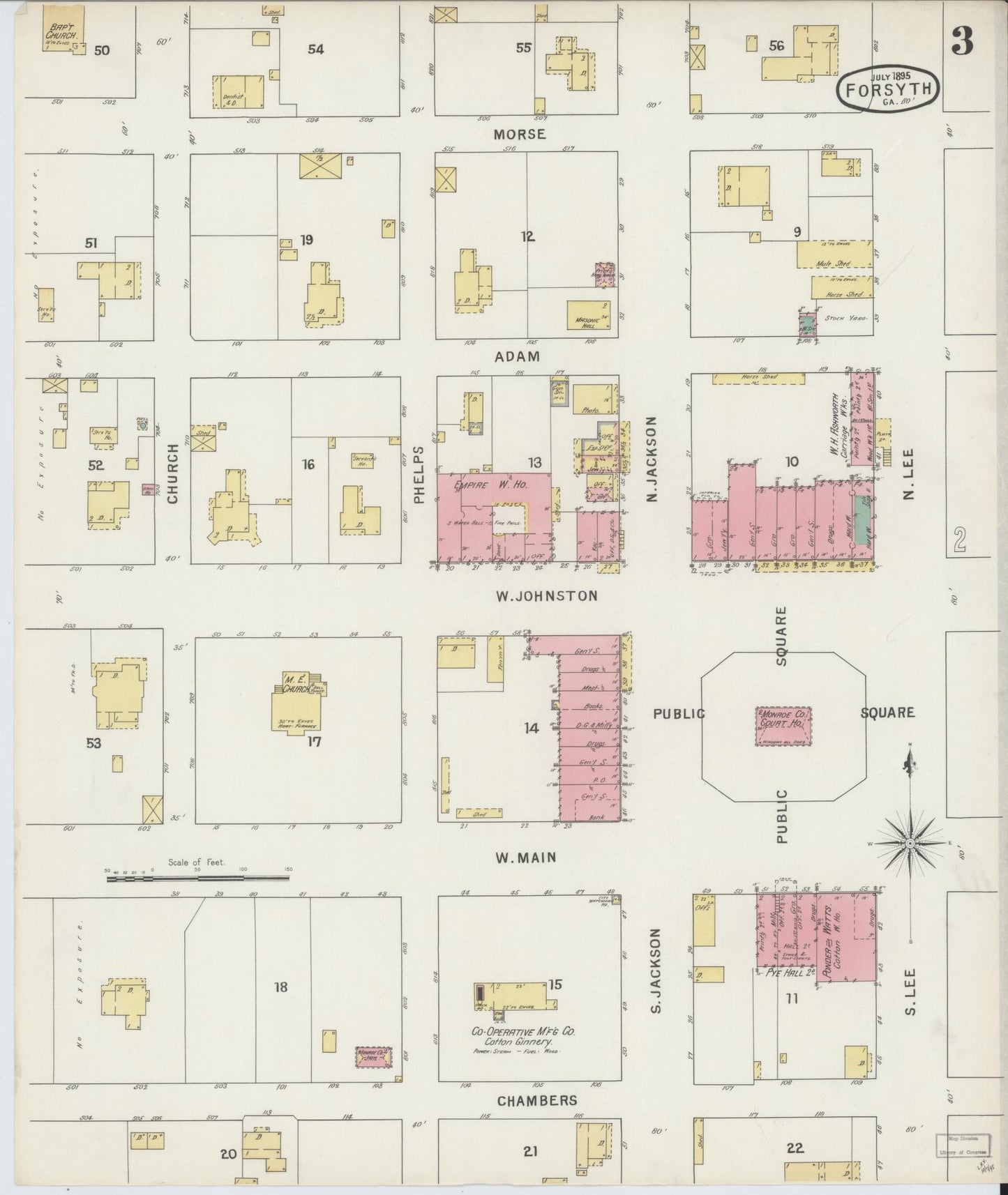 Sanborn Fire Insurance Map from Forsyth, Monroe County, Georgia (1895), Sheet #0003 - Complete Map Set gallery image, historic Sanborn map, vintage wall art, Georgia Georgia