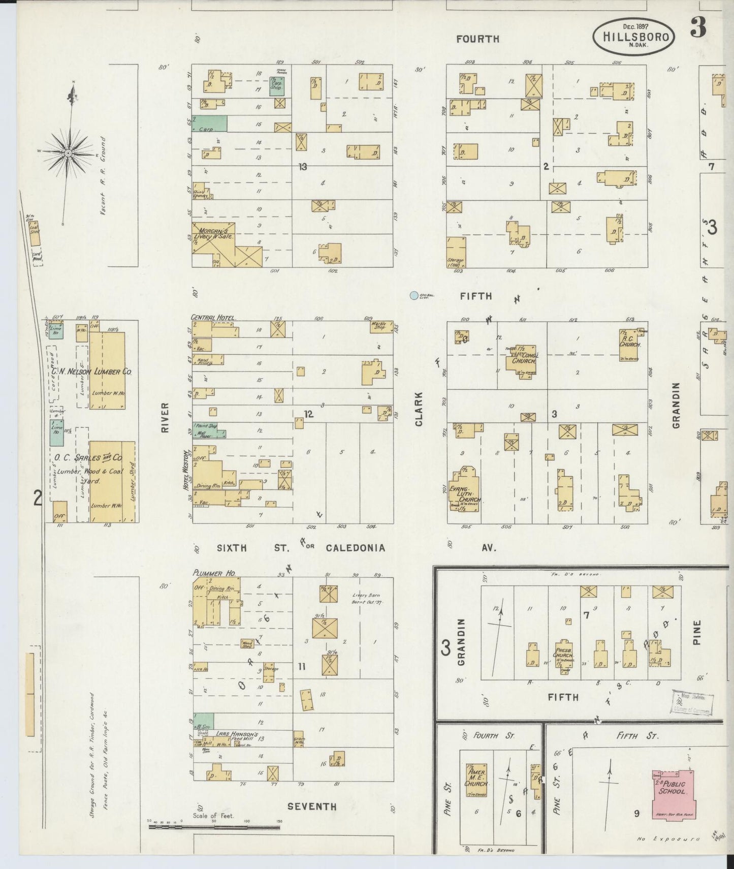 Sanborn Fire Insurance Map from Hillsboro, Traill County, North Dakota (1897), Sheet #0003 - Complete Map Set gallery image, historic Sanborn map, vintage wall art, North Dakota North Dakota