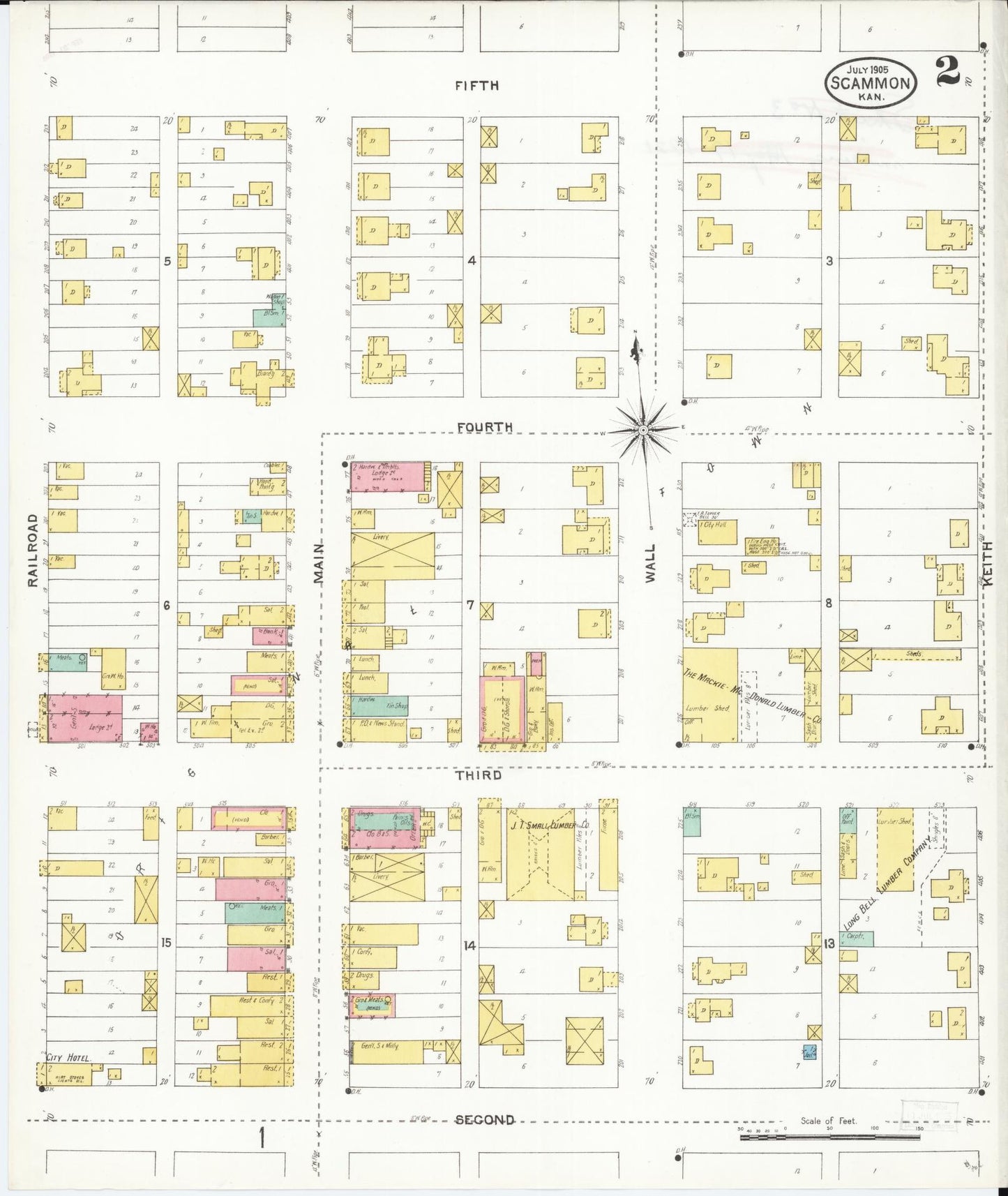 Sanborn Fire Insurance Map from Scammon, Cherokee County, Kansas (1905), Sheet #0002 - Complete Map Set gallery image, historic Sanborn map, vintage wall art, Kansas Kansas