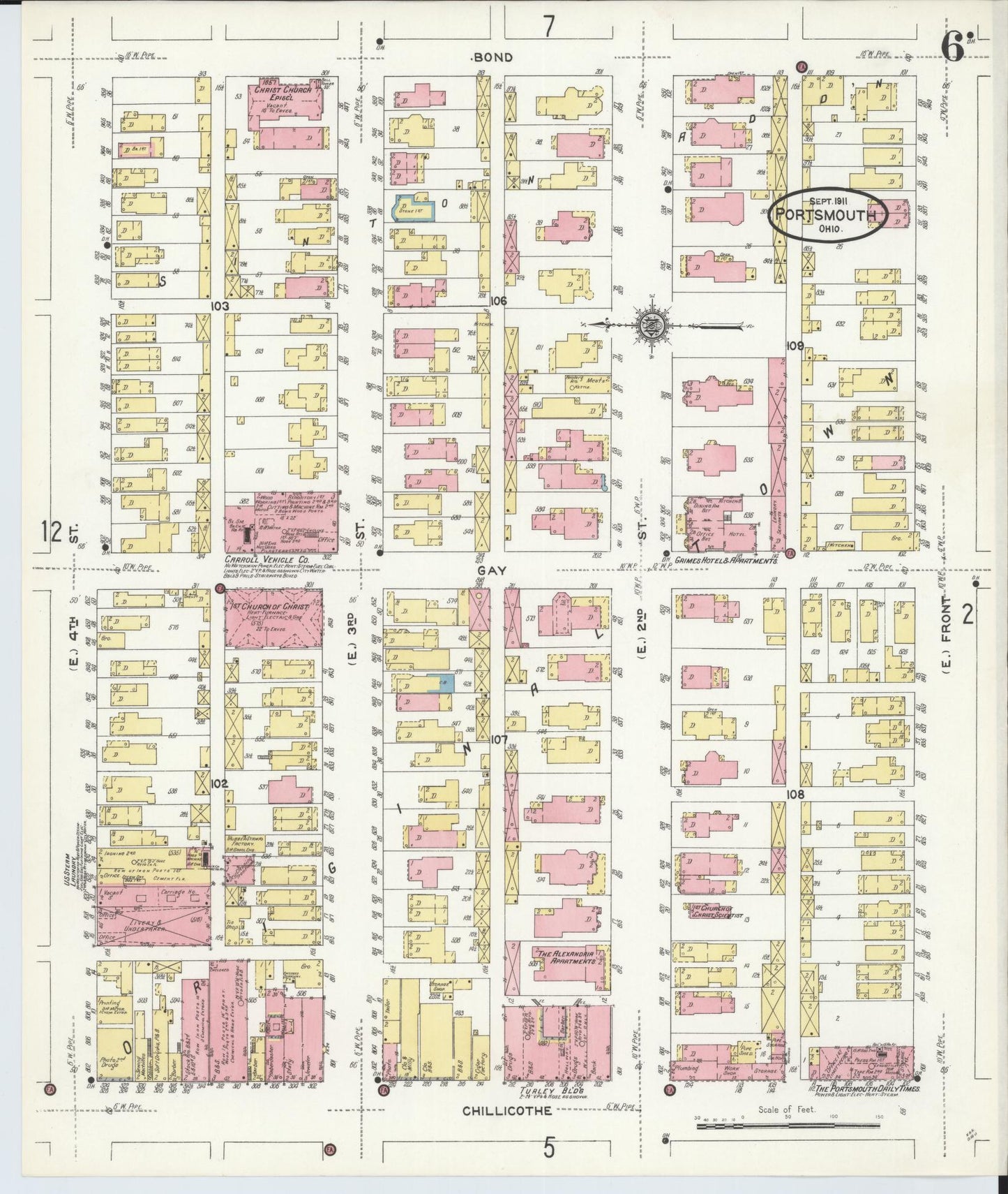 Sanborn Fire Insurance Map from Portsmouth, Scioto County, Ohio (1911), Sheet #0006 - Historic Sanborn Fire Insurance Map Print, vintage old map wall art, antique decor, genealogy gift, Ohio Ohio map