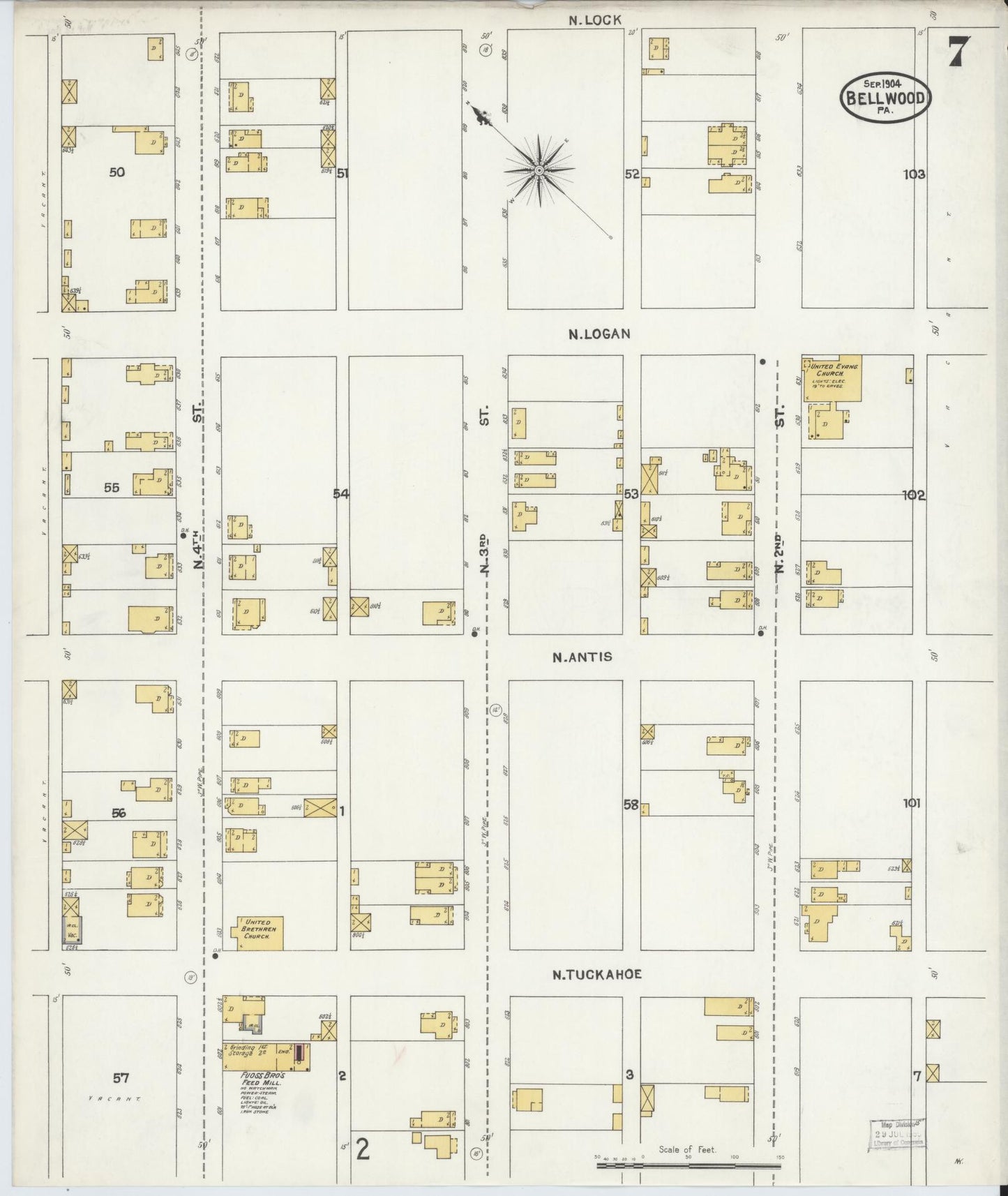 Sanborn Fire Insurance Map from Bellwood, Blair County, Pennsylvania (1904), Sheet #0007 - Historic Sanborn Fire Insurance Map Print, vintage old map wall art, antique decor, genealogy gift, Pennsylvania Pennsylvania map