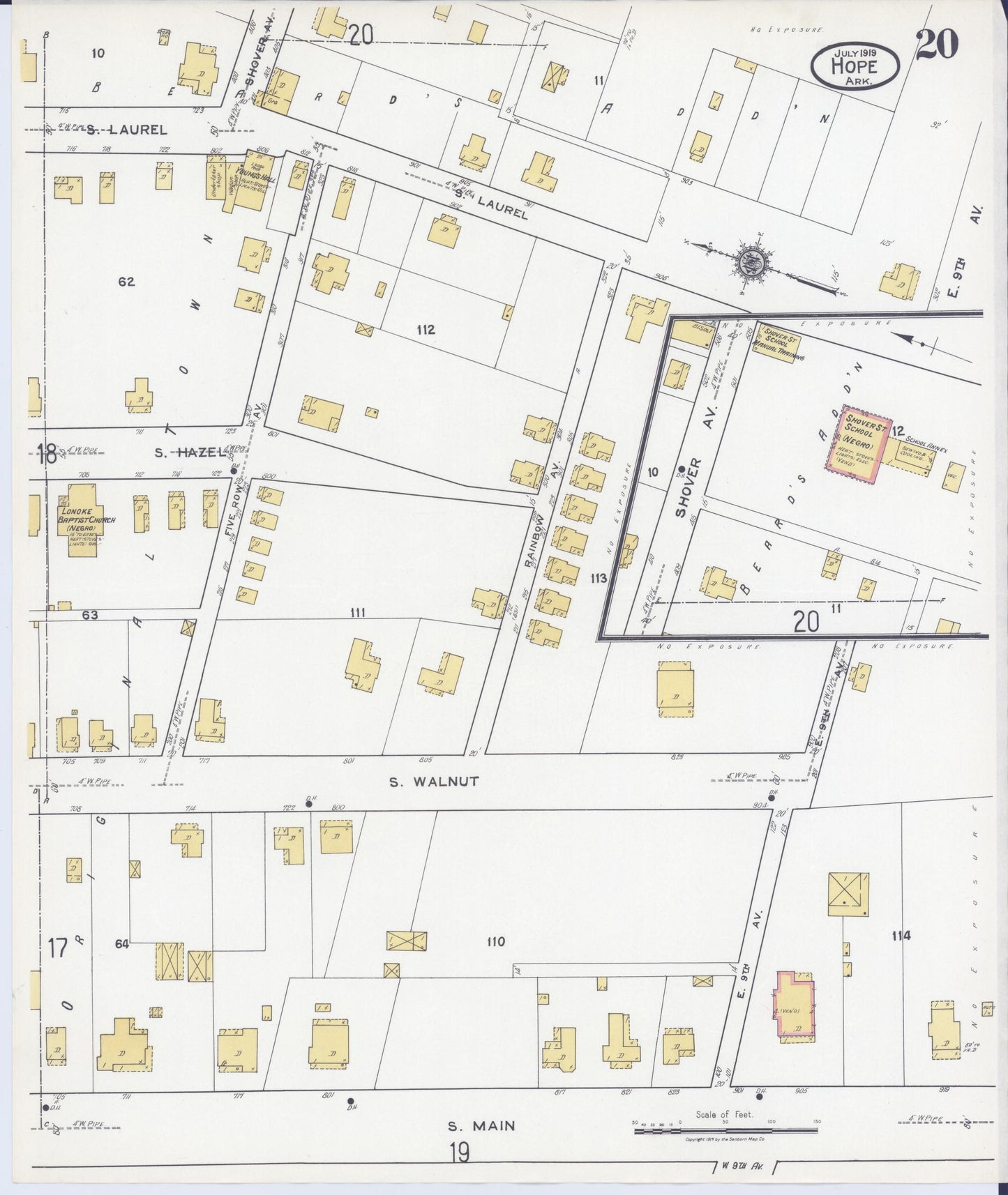 Sanborn Fire Insurance Map from Hope, Hempstead County, Arkansas (1919), Sheet #0020 - Historic Sanborn Fire Insurance Map Print, vintage old map wall art, antique decor, genealogy gift, Arkansas Arkansas map