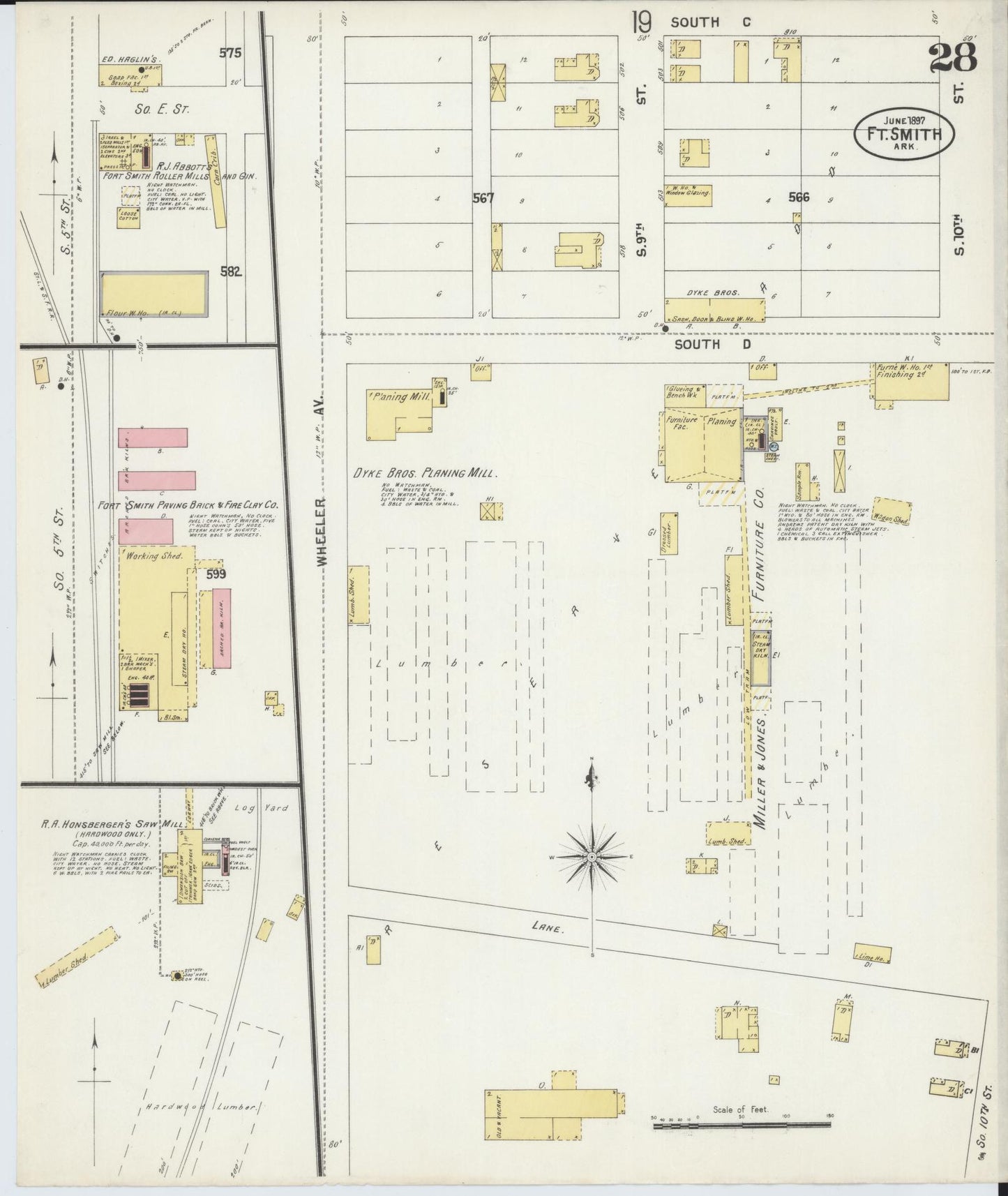 Sanborn Fire Insurance Map from Fort Smith, Sebastian County, Arkansas (1897), Sheet #0028 - Historic Sanborn Fire Insurance Map Print, vintage old map wall art, antique decor, genealogy gift, Arkansas Arkansas map