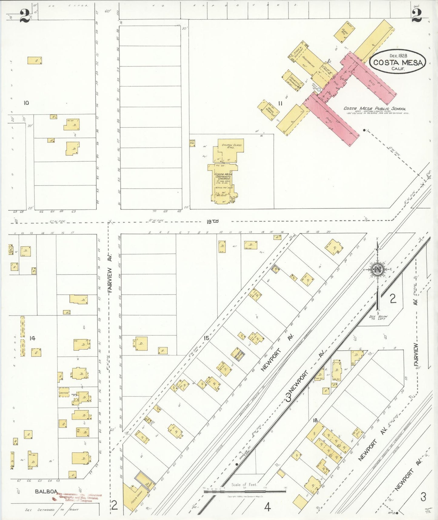 Sanborn Fire Insurance Map from Costa Mesa, Orange County, California (1928), Sheet #0002 - Historic Sanborn Fire Insurance Map Print, vintage old map wall art, antique decor, genealogy gift, California California map