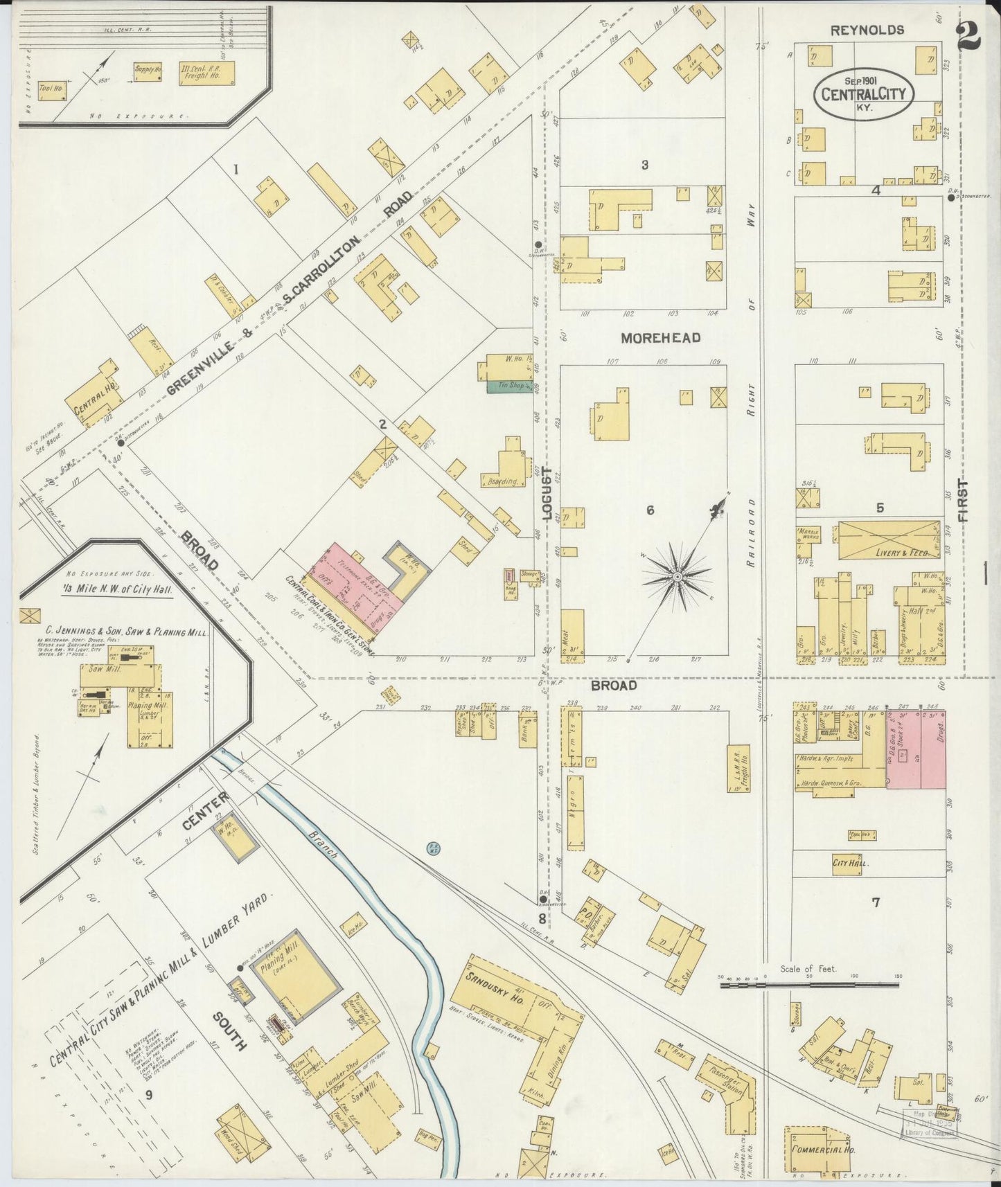 Sanborn Fire Insurance Map from Central City, Mublenberg County, Kentucky (1901), Sheet #0002 - Complete Map Set gallery image, historic Sanborn map, vintage wall art, Kentucky Kentucky