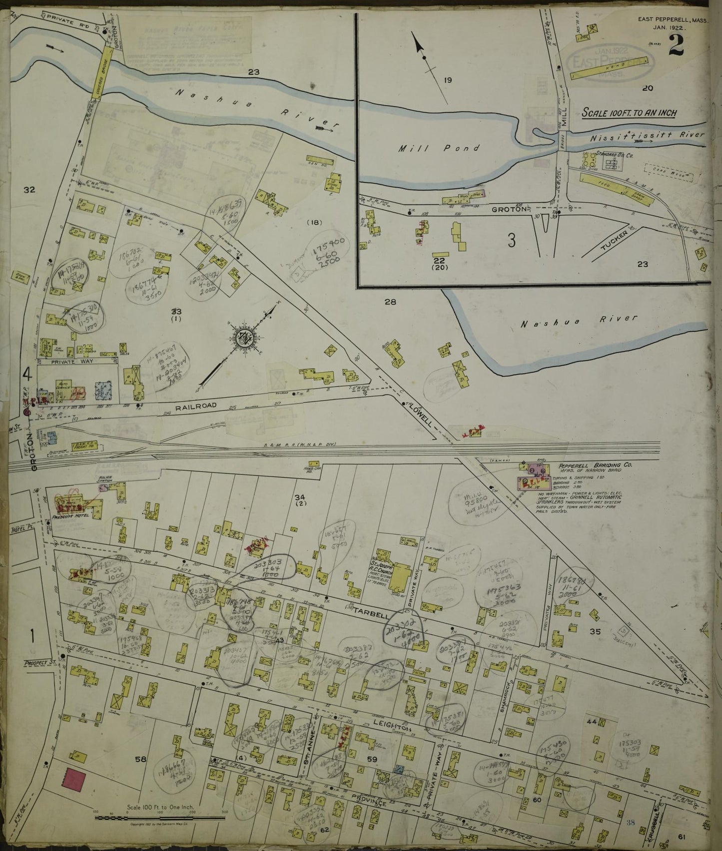 Sanborn Fire Insurance Map from East Pepperell, Middlesex County, Massachusetts (1953), Sheet #0002 - Historic Sanborn Fire Insurance Map Print, vintage old map wall art, antique decor, genealogy gift, Massachusetts Massachusetts map