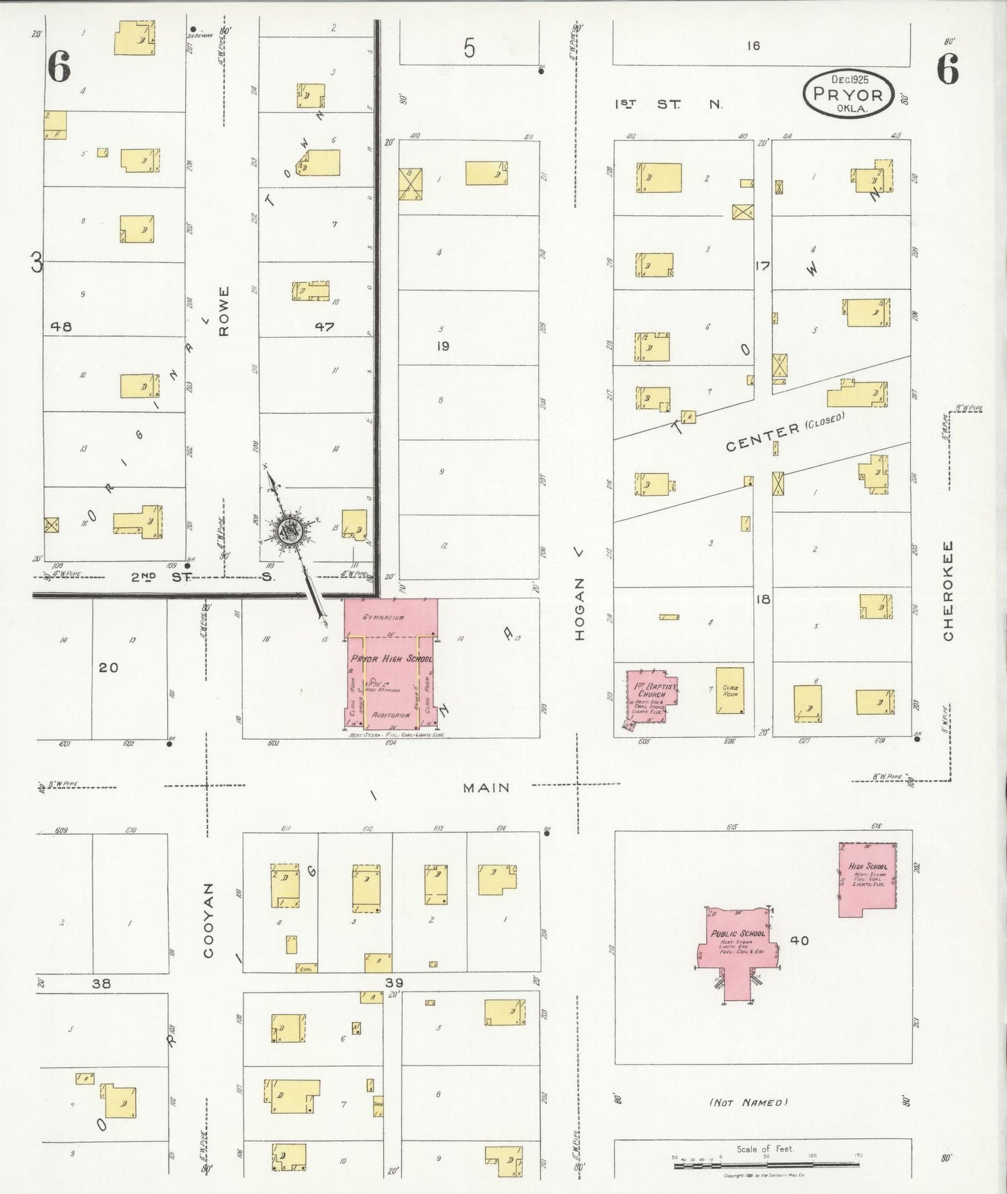Sanborn Fire Insurance Map from Pryor Creek, Mayes County, Oklahoma (1925), Sheet #0006 - Historic Sanborn Fire Insurance Map Print, vintage old map wall art, antique decor, genealogy gift, Oklahoma Oklahoma map