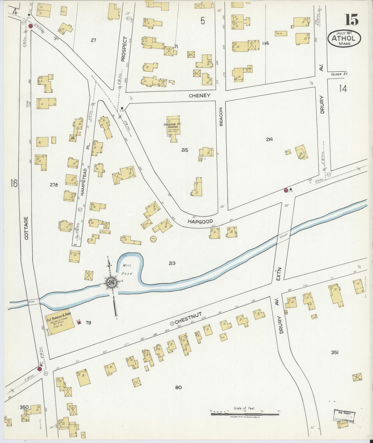 Sanborn Fire Insurance Map from Athol, Worcester County, Massachusetts (1917), Sheet #0015 - Historic Sanborn Fire Insurance Map Print, vintage old map wall art, antique decor, genealogy gift, Massachusetts Massachusetts map