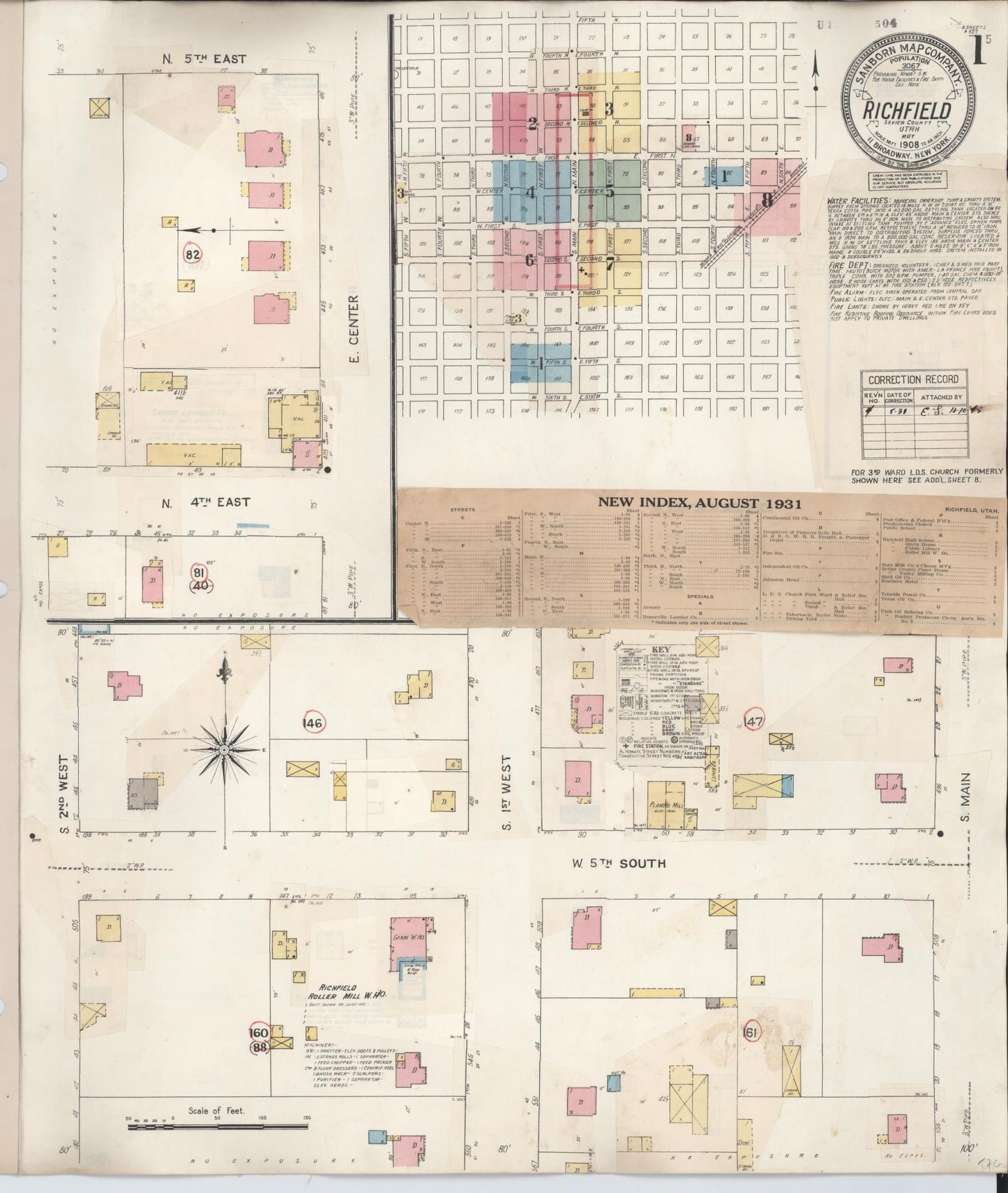 Sanborn Fire Insurance Map from Richfield, Sevier County, Utah (1930), Sheet #0001 - Historic Sanborn Fire Insurance Map Print, vintage old map wall art, antique decor, genealogy gift, Utah Utah map