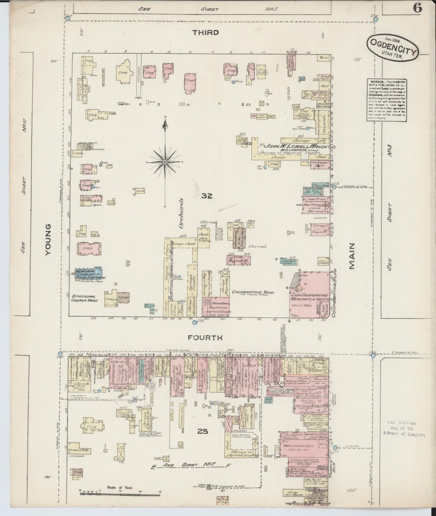 Sanborn Fire Insurance Map from Ogden, Weber County, Utah (1884), Sheet #0006 - Historic Sanborn Fire Insurance Map Print, vintage old map wall art, antique decor, genealogy gift, Utah Utah map