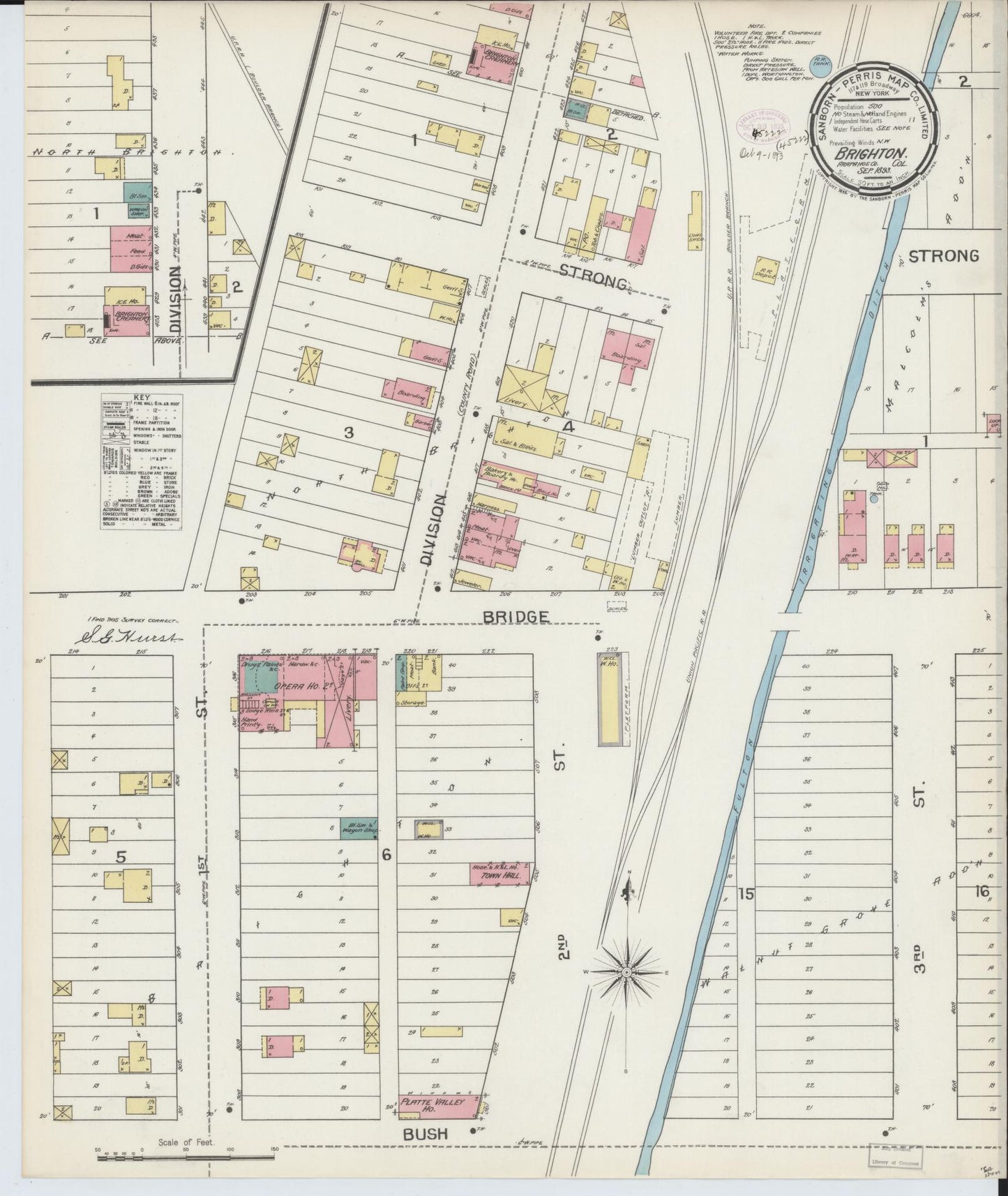 Sanborn Fire Insurance Map from Brighton, Adams County, Colorado (1893), Sheet #0001 - Historic Sanborn Fire Insurance Map Print, vintage old map wall art, antique decor, genealogy gift, Colorado Colorado map