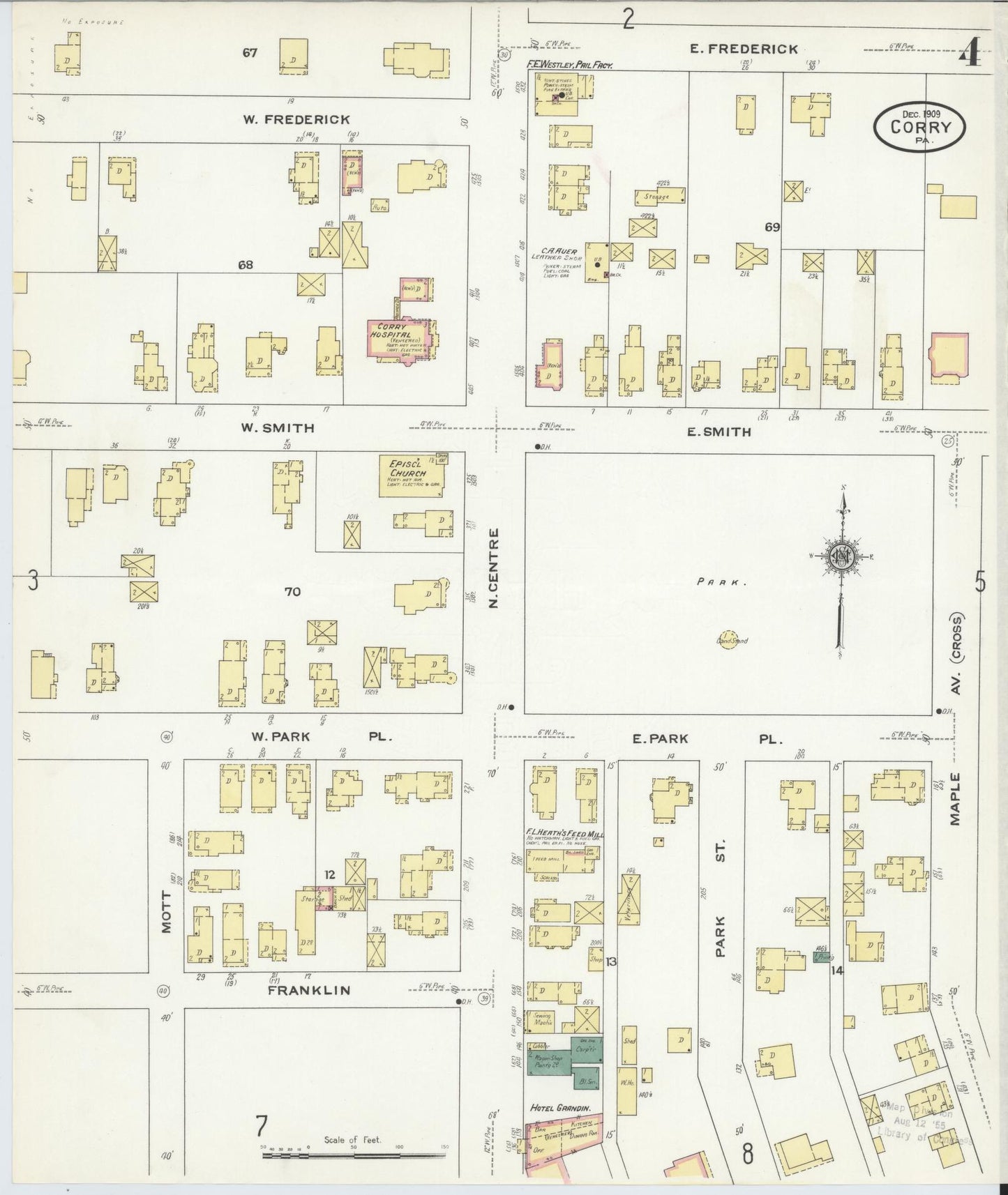 Sanborn Fire Insurance Map from Corry, Erie County, Pennsylvania (1909), Sheet #0004 - Historic Sanborn Fire Insurance Map Print, vintage old map wall art, antique decor, genealogy gift, Pennsylvania Pennsylvania map