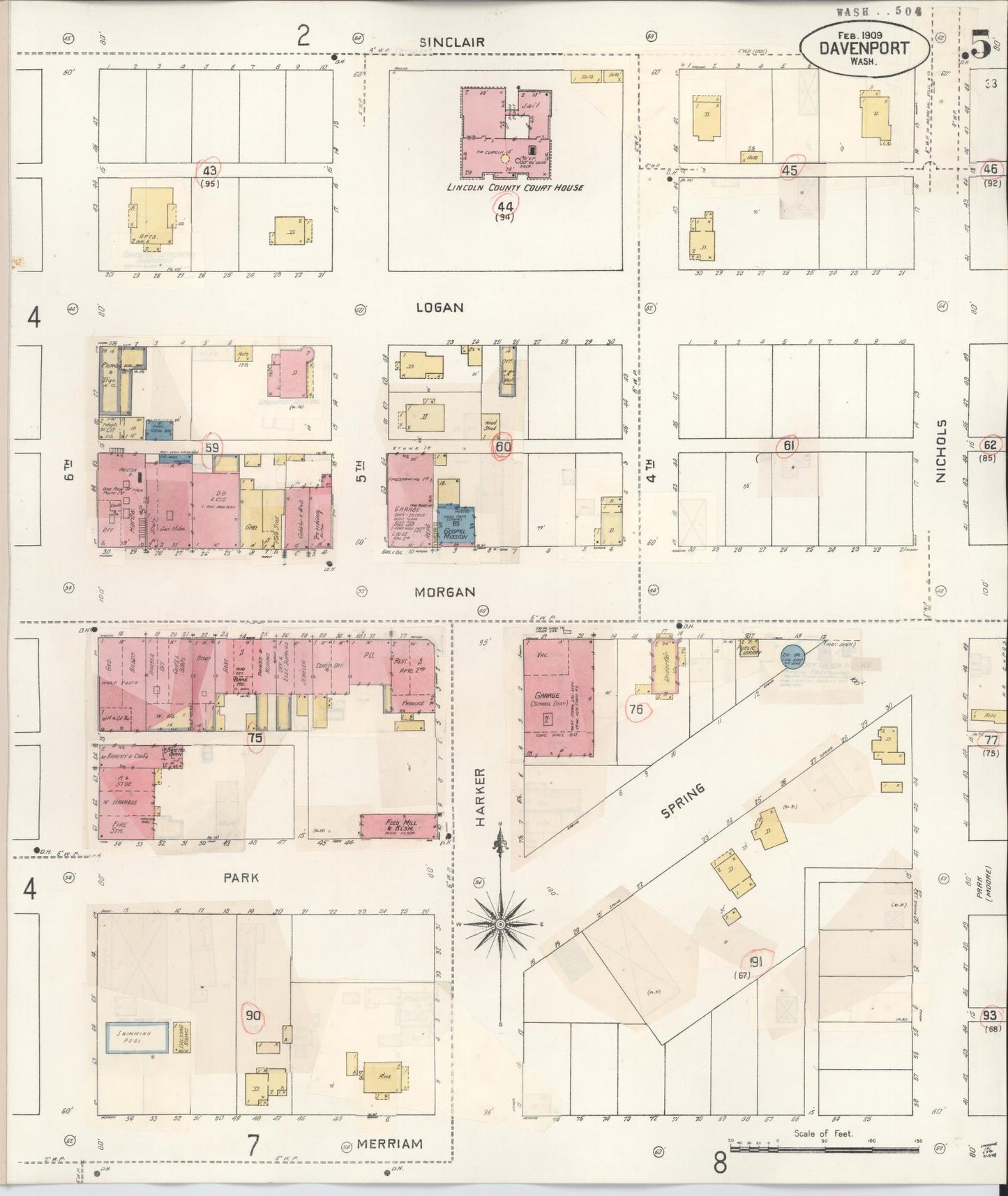 Sanborn Fire Insurance Map from Davenport, Lincoln County, Washington (1930), Sheet #0005 - Historic Sanborn Fire Insurance Map Print, vintage old map wall art, antique decor, genealogy gift, Washington Washington map