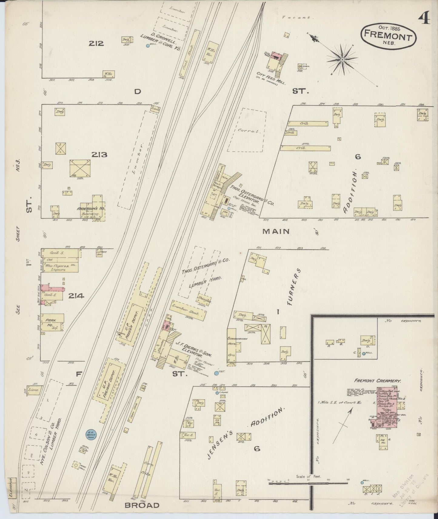 Sanborn Fire Insurance Map from Fremont, Dodge County, Nebraska (1885), Sheet #0004 - Historic Sanborn Fire Insurance Map Print, vintage old map wall art, antique decor, genealogy gift, Nebraska Nebraska map