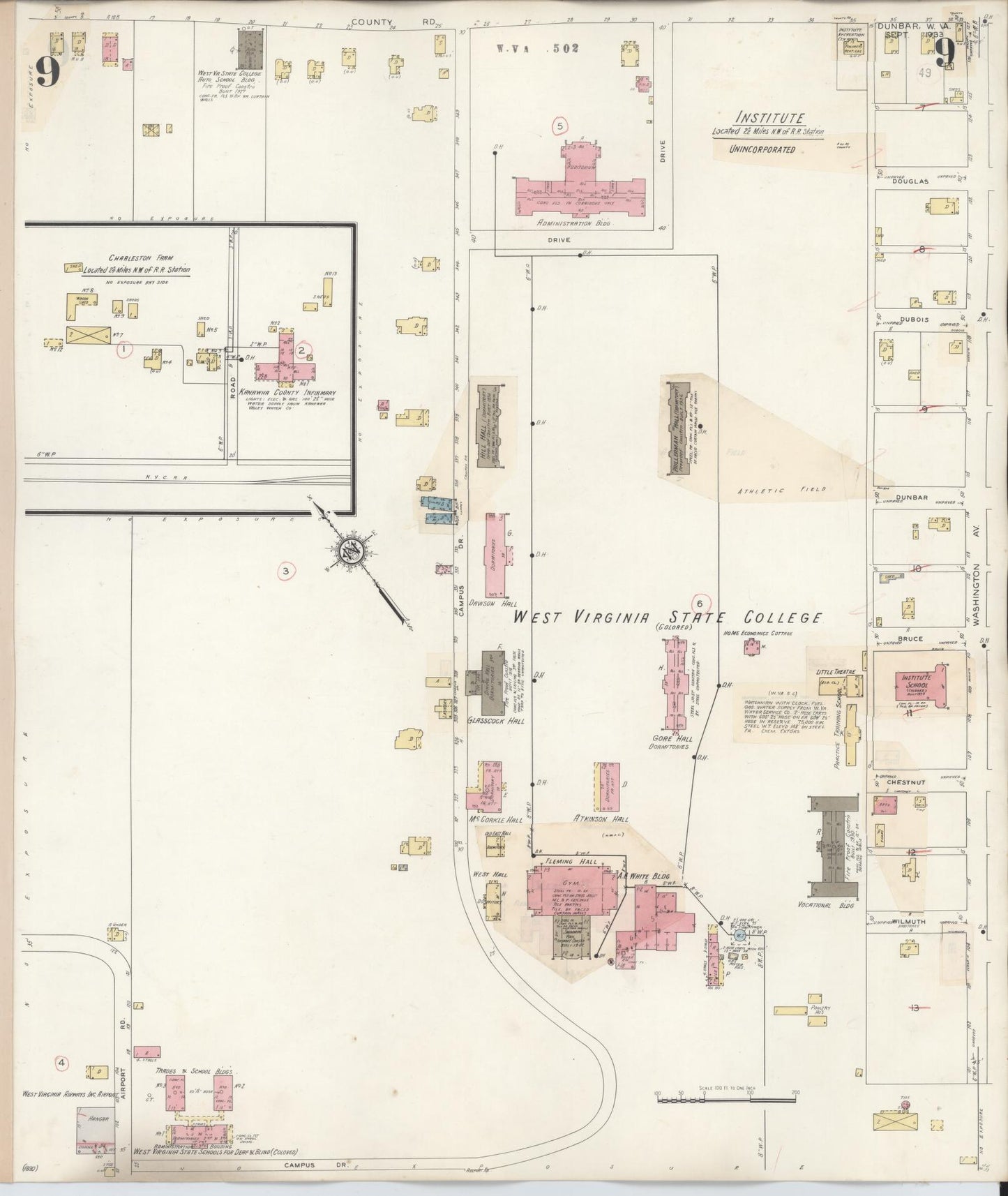 Sanborn Fire Insurance Map from Dunbar, Kanawha County, West Virginia (1950), Sheet #0009 - Complete Map Set gallery image, historic Sanborn map, vintage wall art, West Virginia West Virginia