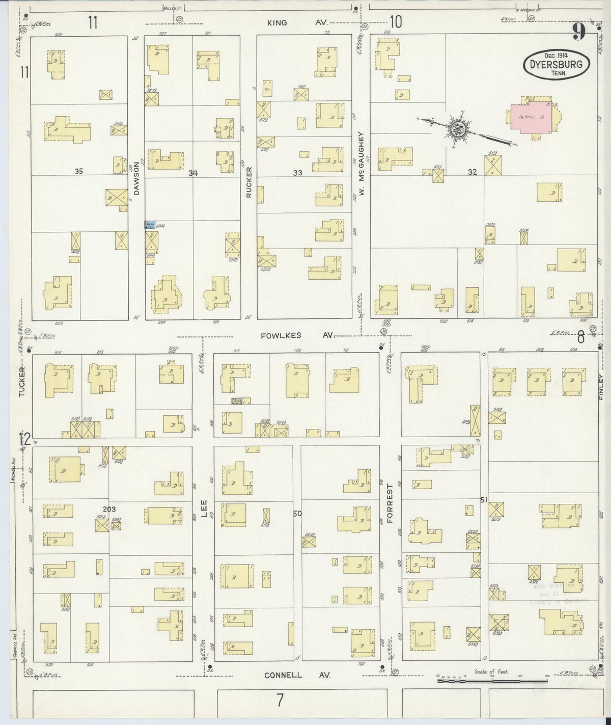 Sanborn Fire Insurance Map from Dyersburg, Dyer County, Tennessee (1914), Sheet #0009 - Historic Sanborn Fire Insurance Map Print, vintage old map wall art, antique decor, genealogy gift, Tennessee Tennessee map