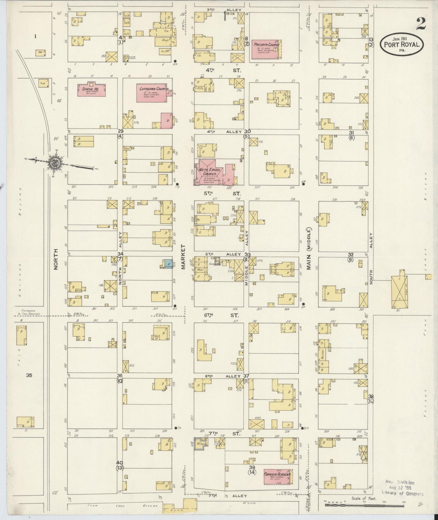Sanborn Fire Insurance Map from Port Royal, Juniata County, Pennsylvania (1911), Sheet #0002 - Complete Map Set gallery image, historic Sanborn map, vintage wall art, Pennsylvania Pennsylvania