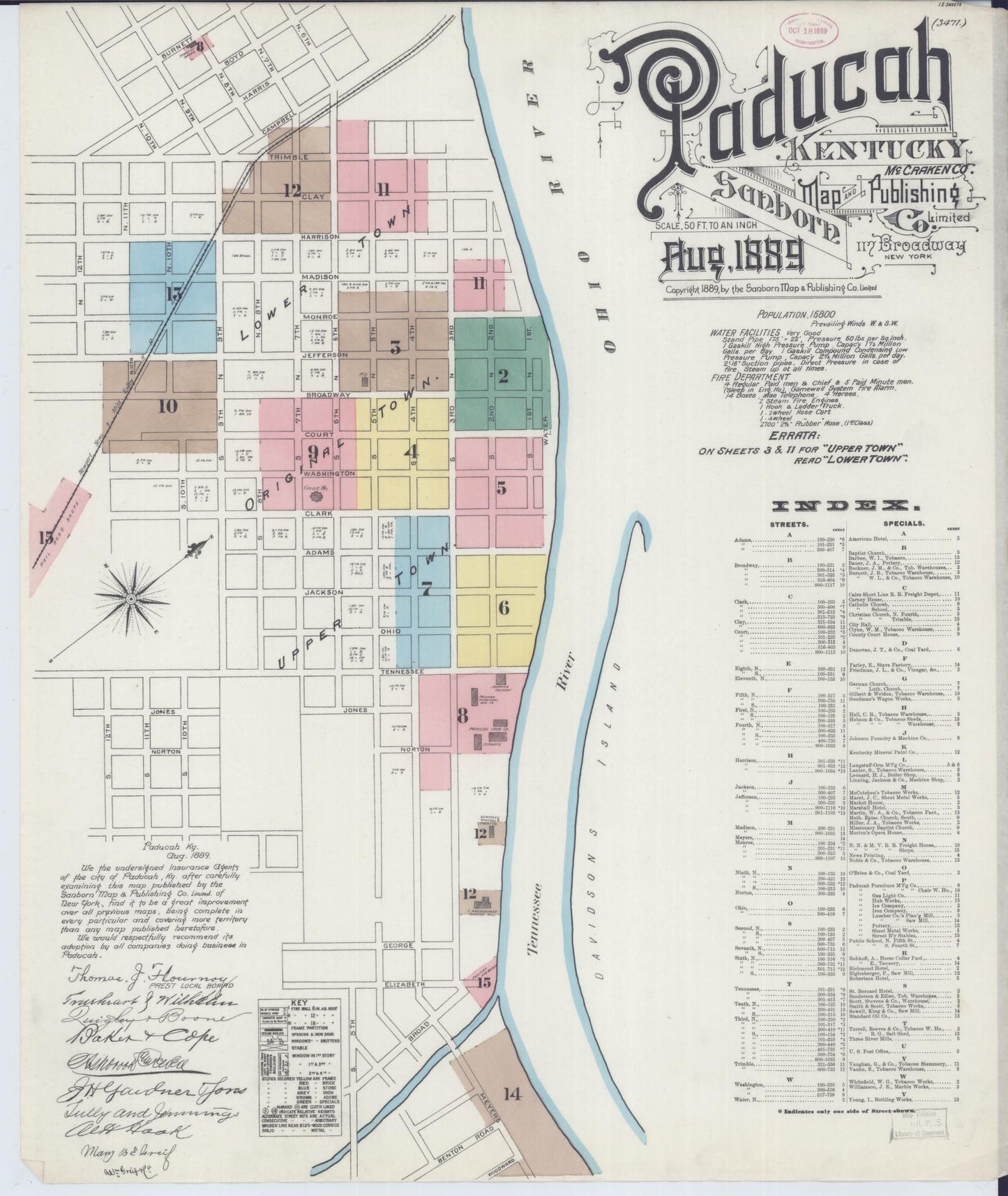 Sanborn Fire Insurance Map from Paducah, Mccraken County, Kentucky (1889), Sheet #0001 - Historic Sanborn Fire Insurance Map Print, vintage old map wall art, antique decor, genealogy gift, Kentucky Kentucky map