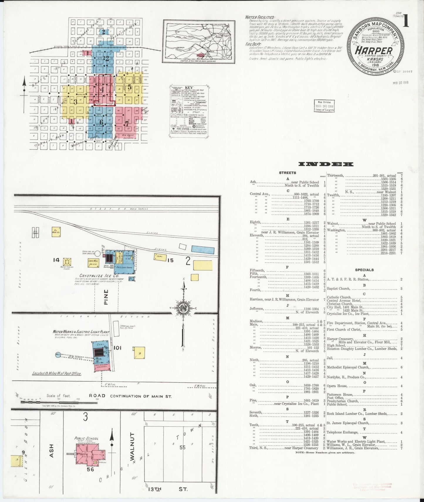 Sanborn Fire Insurance Map from Harper, Harper County, Kansas (1918), Sheet #0001 - Historic Sanborn Fire Insurance Map Print, vintage old map wall art, antique decor, genealogy gift, Kansas Kansas map