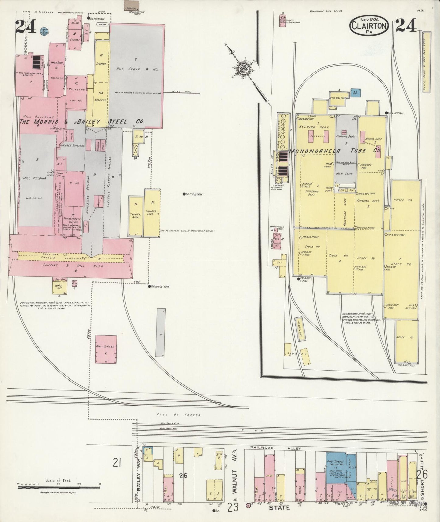 Sanborn Fire Insurance Map from Clairton, Allegheny County, Pennsylvania (1924), Sheet #0024 - Historic Sanborn Fire Insurance Map Print, vintage old map wall art, antique decor, genealogy gift, Pennsylvania Pennsylvania map