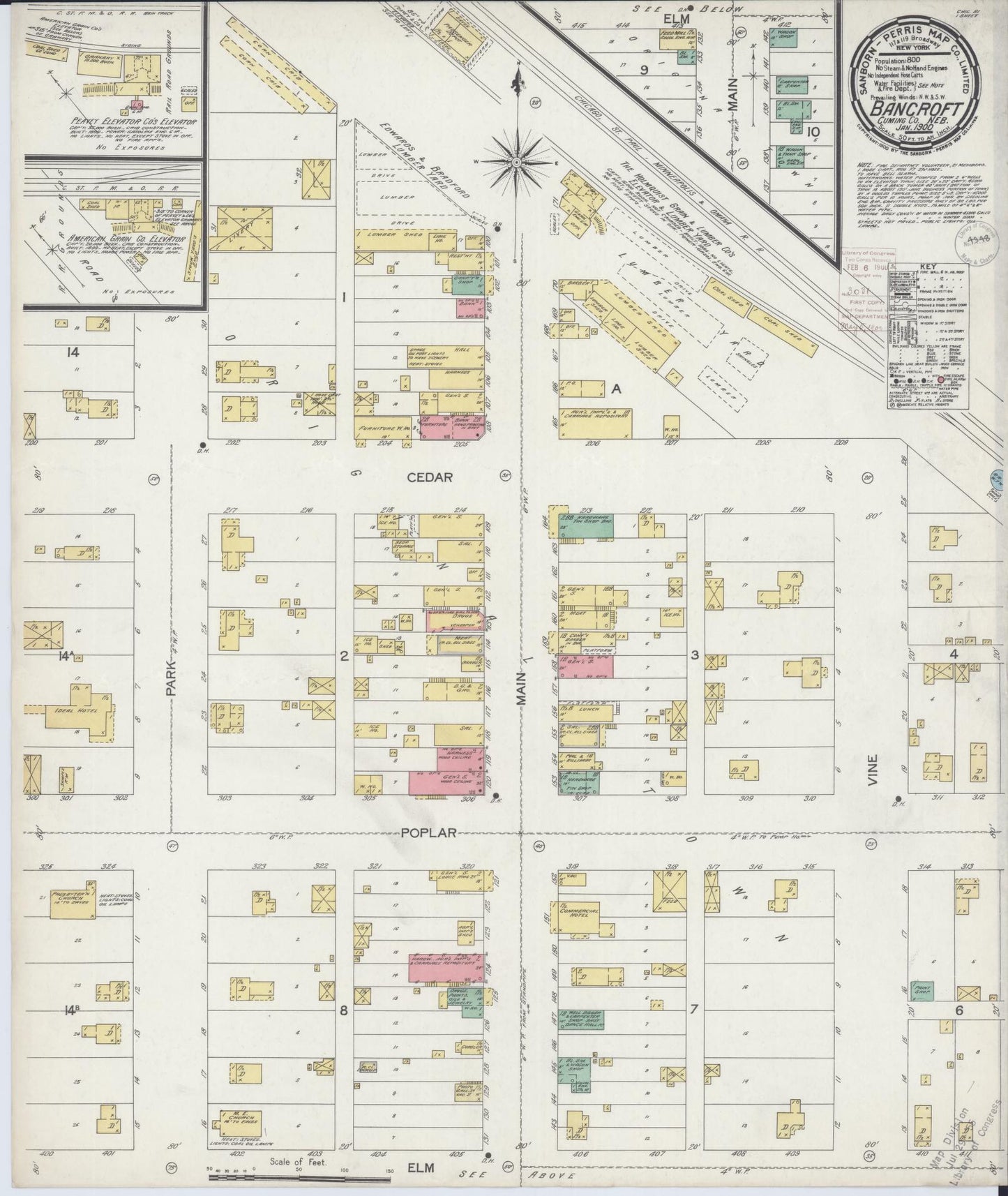 Sanborn Fire Insurance Map from Bancroft, Cuming County, Nebraska (1900), Sheet #0001 - Historic Sanborn Fire Insurance Map Print, vintage old map wall art, antique decor, genealogy gift, Nebraska Nebraska map
