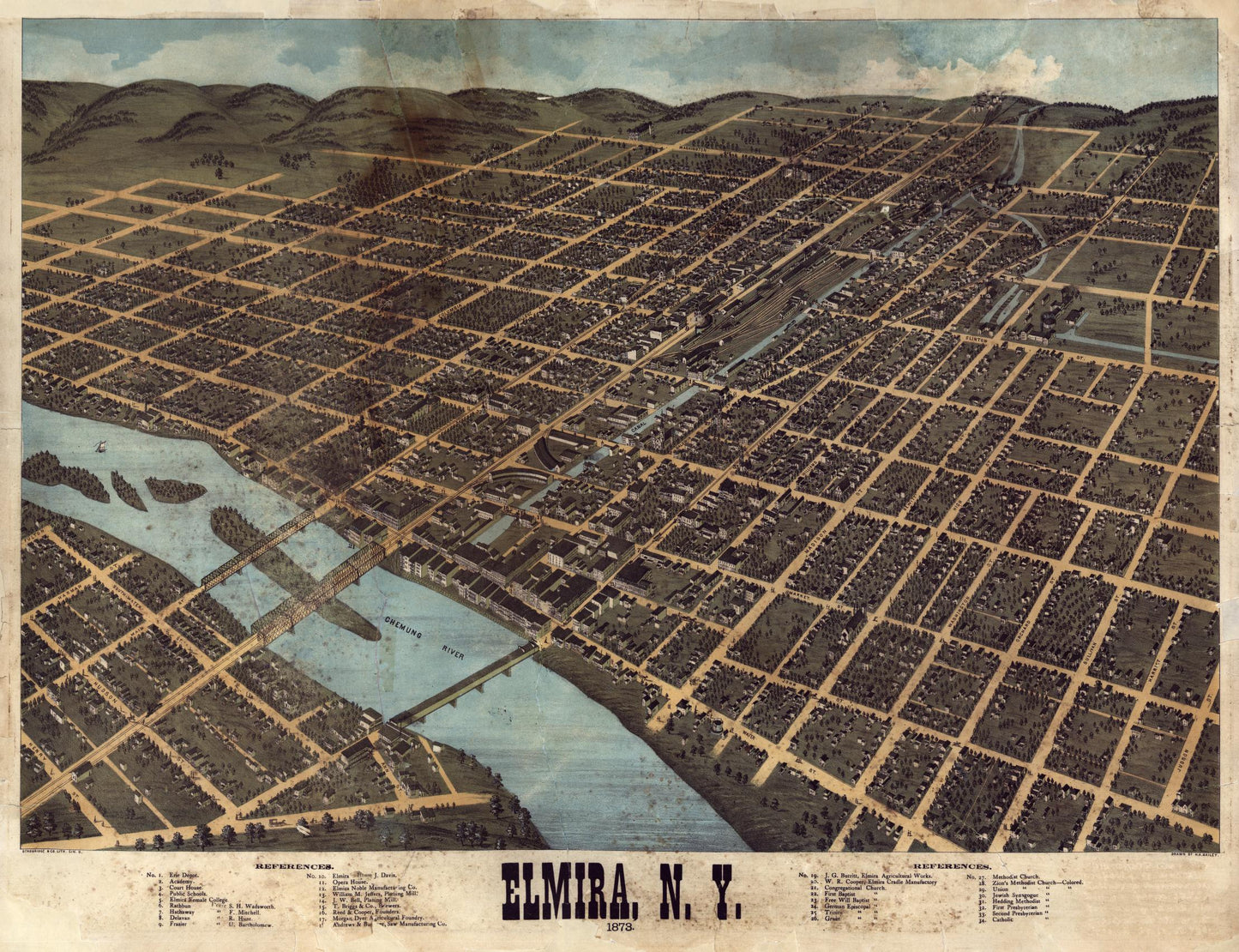 Elmira, N.Y. : 1873 (1873) – Historic Bird’s-Eye View Panorama Print