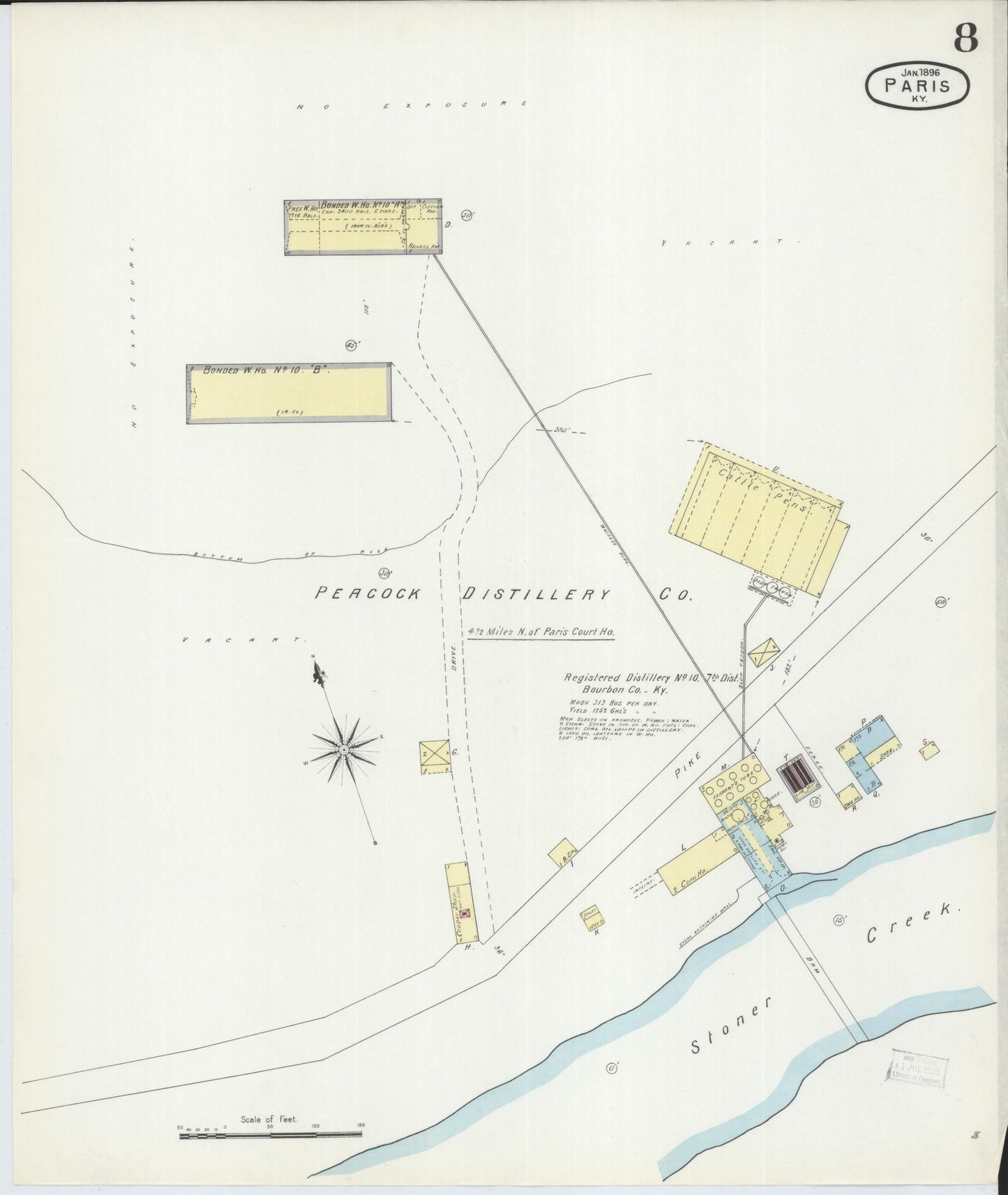 Sanborn Fire Insurance Map from Paris, Bourbon County, Kentucky (1896), Sheet #0008 - Historic Sanborn Fire Insurance Map Print, vintage old map wall art, antique decor, genealogy gift, Kentucky Kentucky map