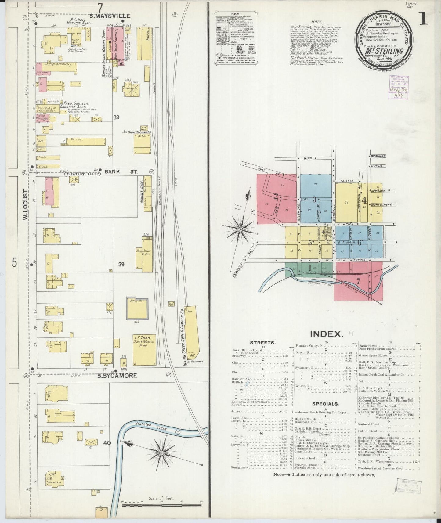 Sanborn Fire Insurance Map from Mount Sterling, Montgomery County, Kentucky (1901), Sheet #0001 - Historic Sanborn Fire Insurance Map Print, vintage old map wall art, antique decor, genealogy gift, Kentucky Kentucky map