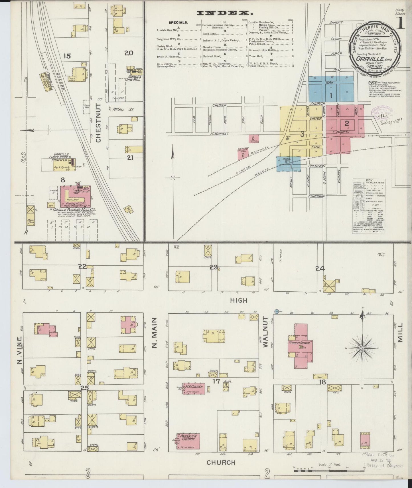 Sanborn Fire Insurance Map from Orrville, Wayne County, Ohio (1893), Sheet #0001 - Historic Sanborn Fire Insurance Map Print, vintage old map wall art, antique decor, genealogy gift, Ohio Ohio map
