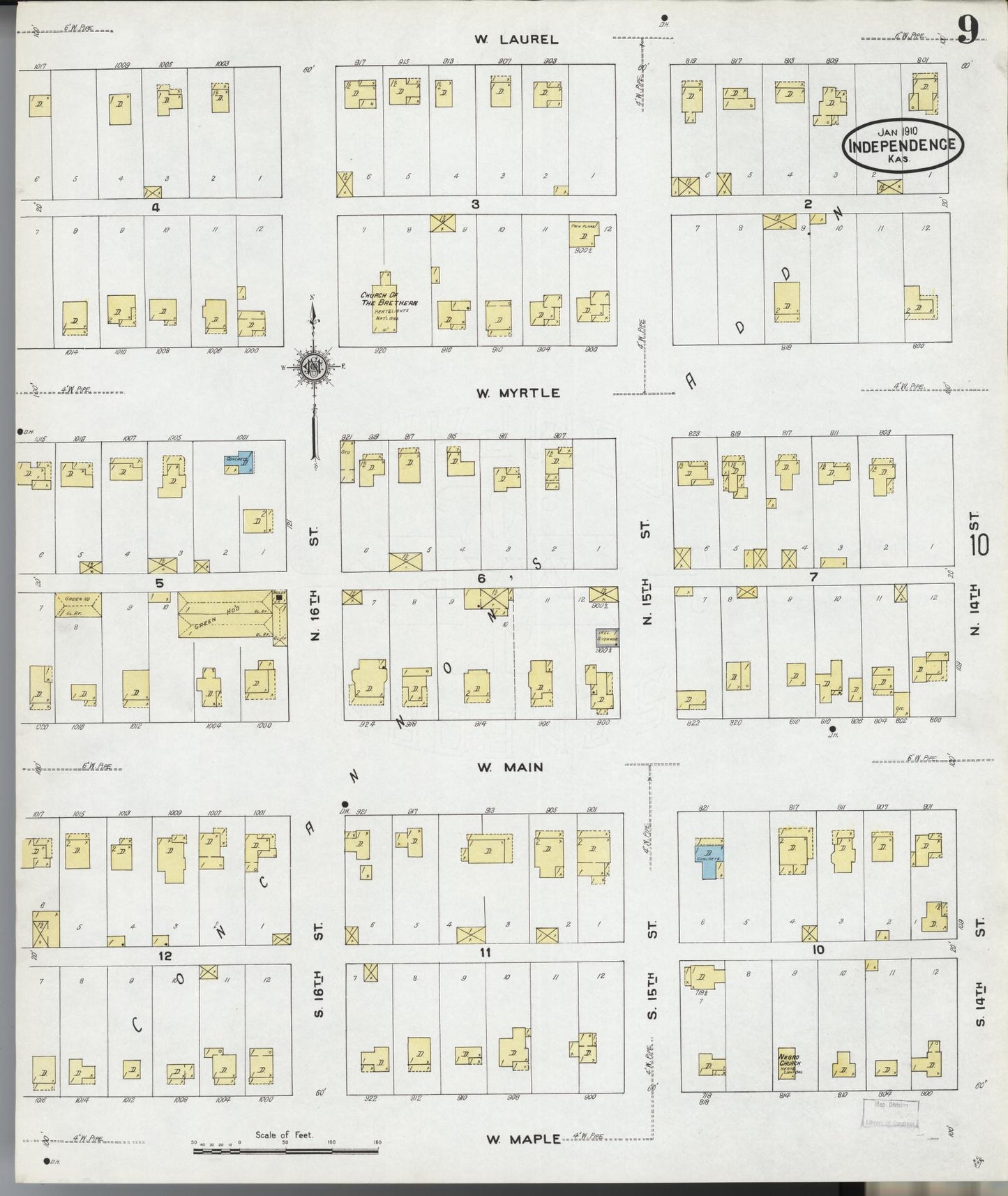 Sanborn Fire Insurance Map from Independence, Montgomery County, Kansas (1910), Sheet #0009 - Historic Sanborn Fire Insurance Map Print, vintage old map wall art, antique decor, genealogy gift, Kansas Kansas map