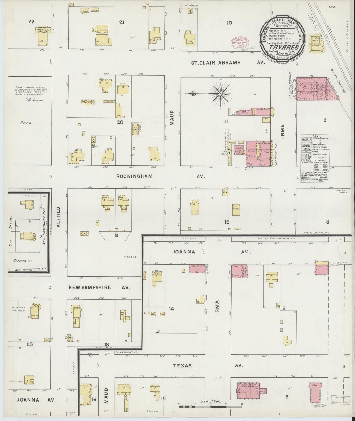Sanborn Fire Insurance Map from Tavares, Lake County, Florida (1895), Sheet #0001 - Historic Sanborn Fire Insurance Map Print, vintage old map wall art, antique decor, genealogy gift, Florida Florida map