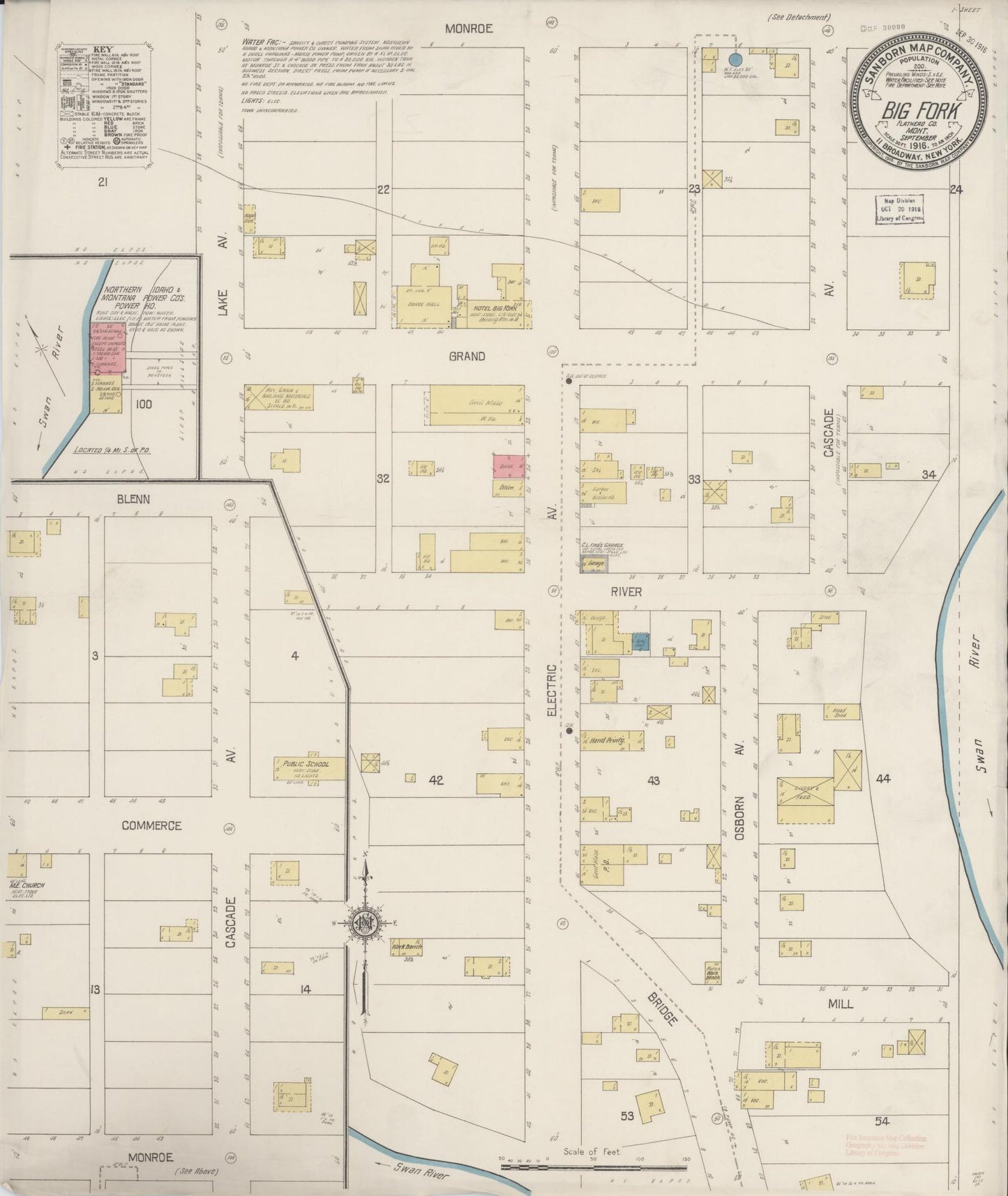 Sanborn Fire Insurance Map from Big Fork, Flathead County, Montana (1916), Sheet #0001 - Historic Sanborn Fire Insurance Map Print, vintage old map wall art, antique decor, genealogy gift, Montana Montana map