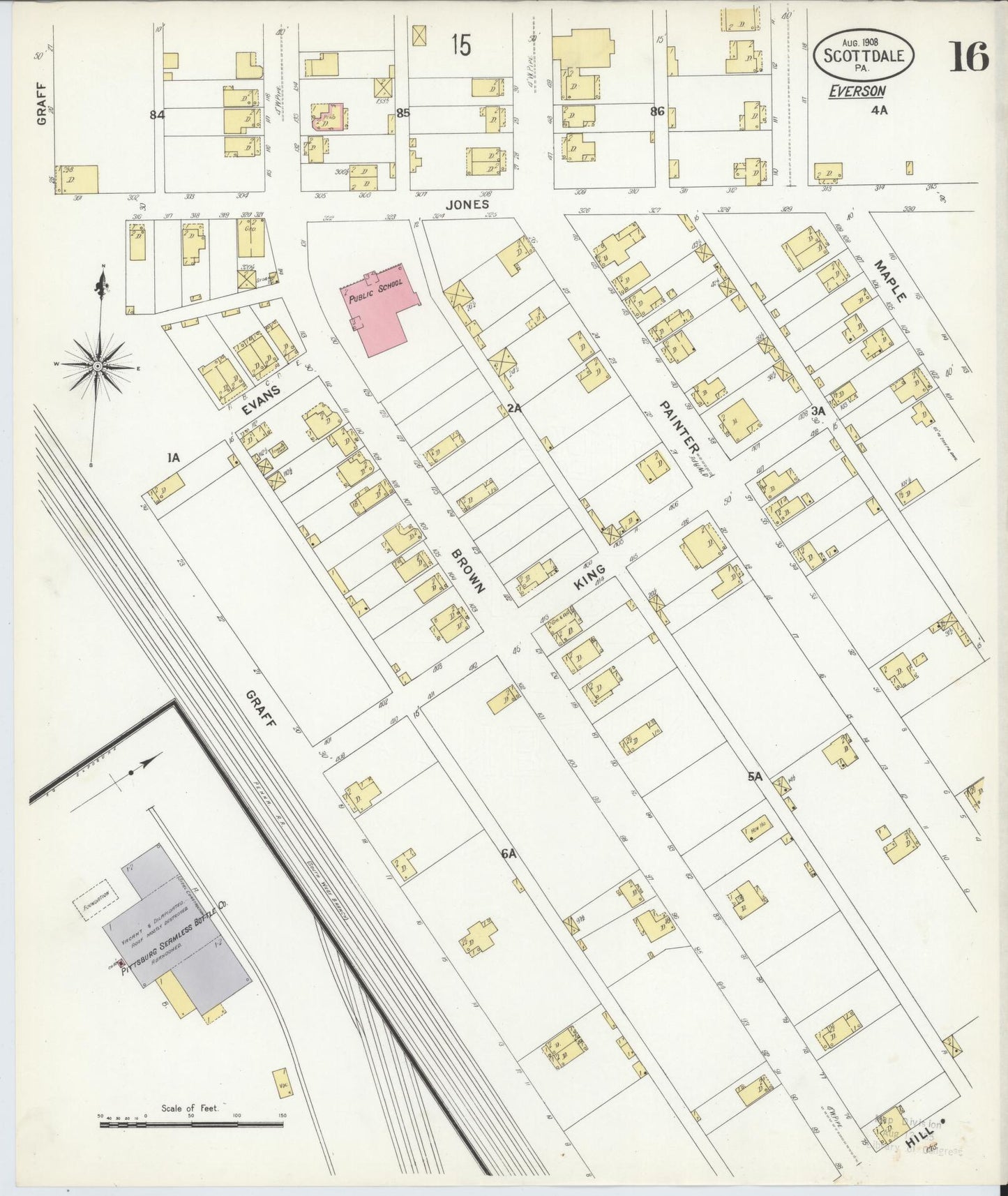 Sanborn Fire Insurance Map from Scottdale, Westmoreland County, Pennsylvania (1908), Sheet #0016 - Complete Map Set gallery image, historic Sanborn map, vintage wall art, Pennsylvania Pennsylvania