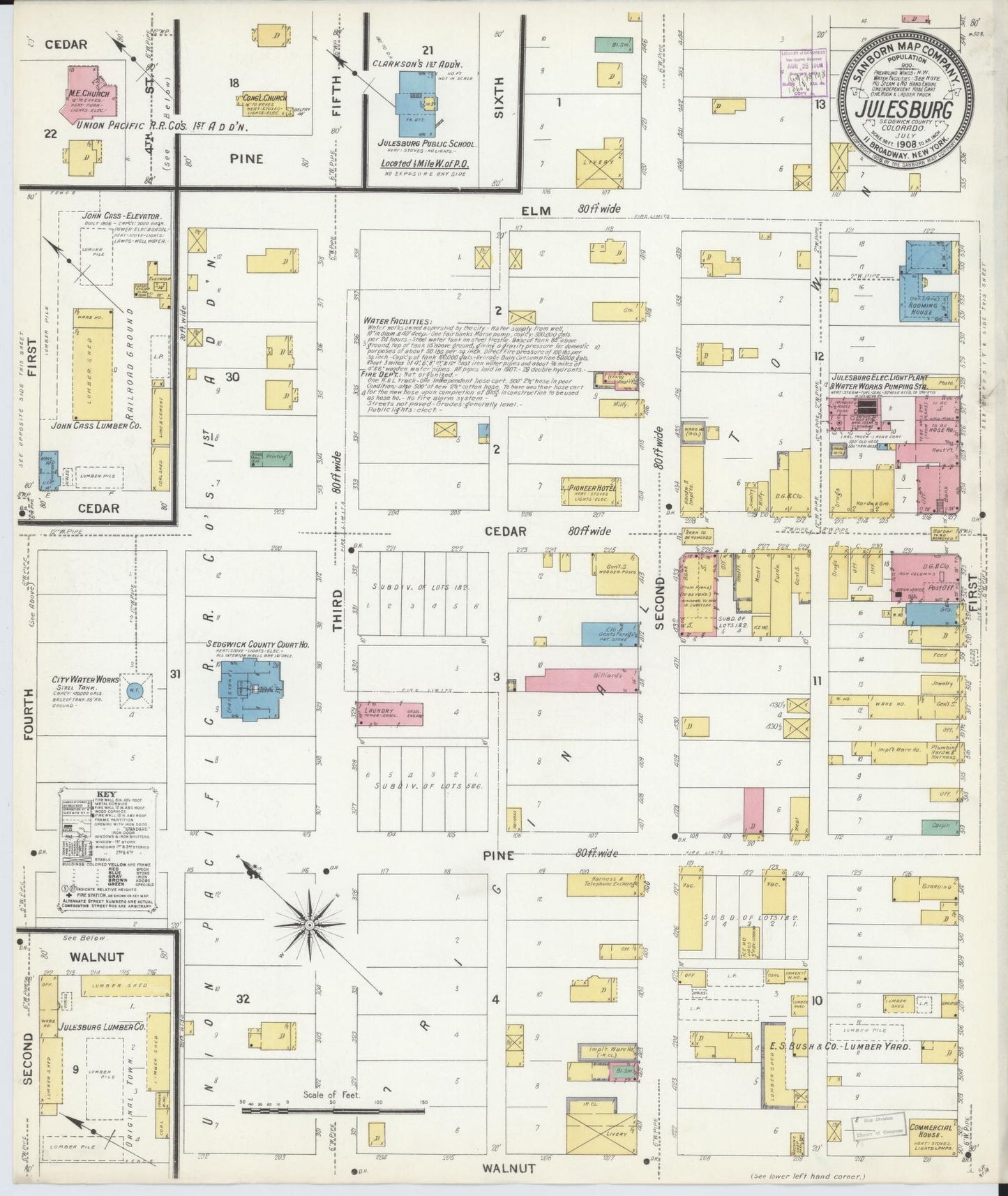Sanborn Fire Insurance Map from Julesburg, Sedgwick County, Colorado (1908), Sheet #0001 - Historic Sanborn Fire Insurance Map Print, vintage old map wall art, antique decor, genealogy gift, Colorado Colorado map