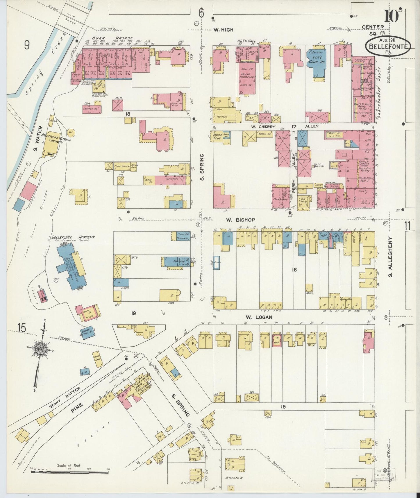 Sanborn Fire Insurance Map from Bellefonte, Centre County, Pennsylvania (1911), Sheet #0010 - Historic Sanborn Fire Insurance Map Print, vintage old map wall art, antique decor, genealogy gift, Pennsylvania Pennsylvania map