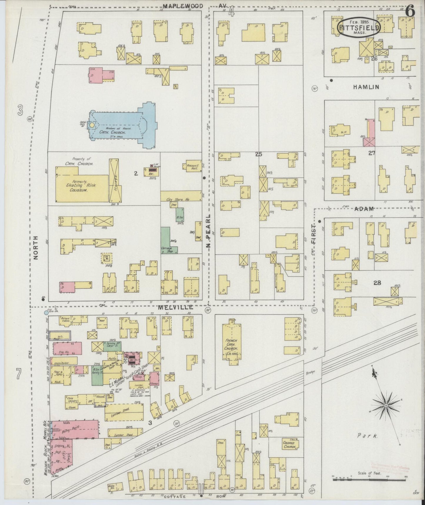 Sanborn Fire Insurance Map from Pittsfield, Berkshire County, Massachusetts (1895), Sheet #0006 - Historic Sanborn Fire Insurance Map Print, vintage old map wall art, antique decor, genealogy gift, Massachusetts Massachusetts map