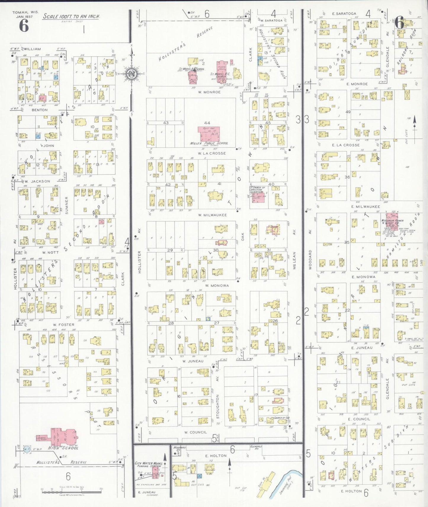 Sanborn Fire Insurance Map from Tomah, Monroe County, Wisconsin (1937), Sheet #0006 - Historic Sanborn Fire Insurance Map Print, vintage old map wall art, antique decor, genealogy gift, Wisconsin Wisconsin map