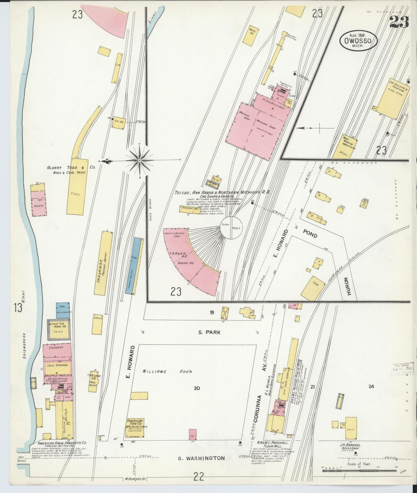 Sanborn Fire Insurance Map from Owosso, Shiawassee County, Michigan (1908), Sheet #0023 - Complete Map Set gallery image, historic Sanborn map, vintage wall art, Michigan Michigan