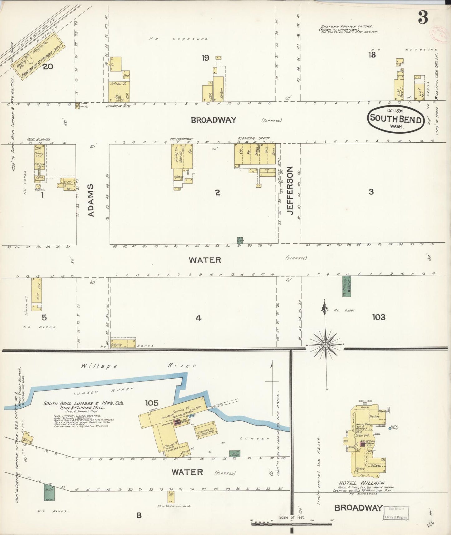Sanborn Fire Insurance Map from South Bend, Pacific County, Washington (1894), Sheet #0003 - Complete Map Set gallery image, historic Sanborn map, vintage wall art, Washington Washington