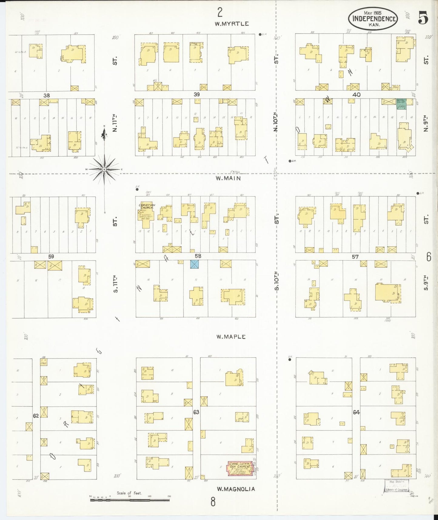 Sanborn Fire Insurance Map from Independence, Montgomery County, Kansas (1905), Sheet #0005 - Historic Sanborn Fire Insurance Map Print, vintage old map wall art, antique decor, genealogy gift, Kansas Kansas map