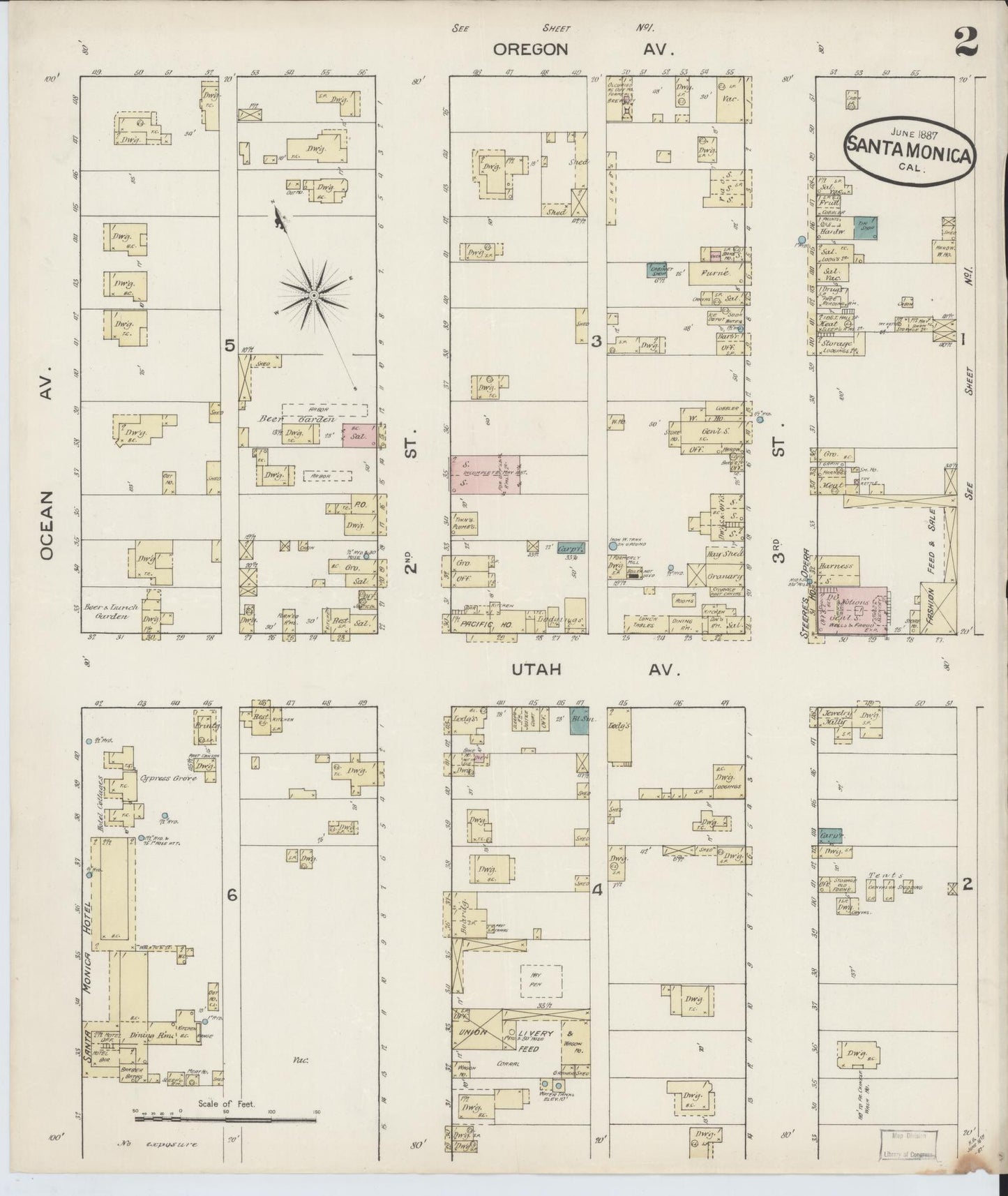 Sanborn Fire Insurance Map from Santa Monica, Los Angeles County, California (1887), Sheet #0002 - Complete Map Set gallery image, historic Sanborn map, vintage wall art, California California
