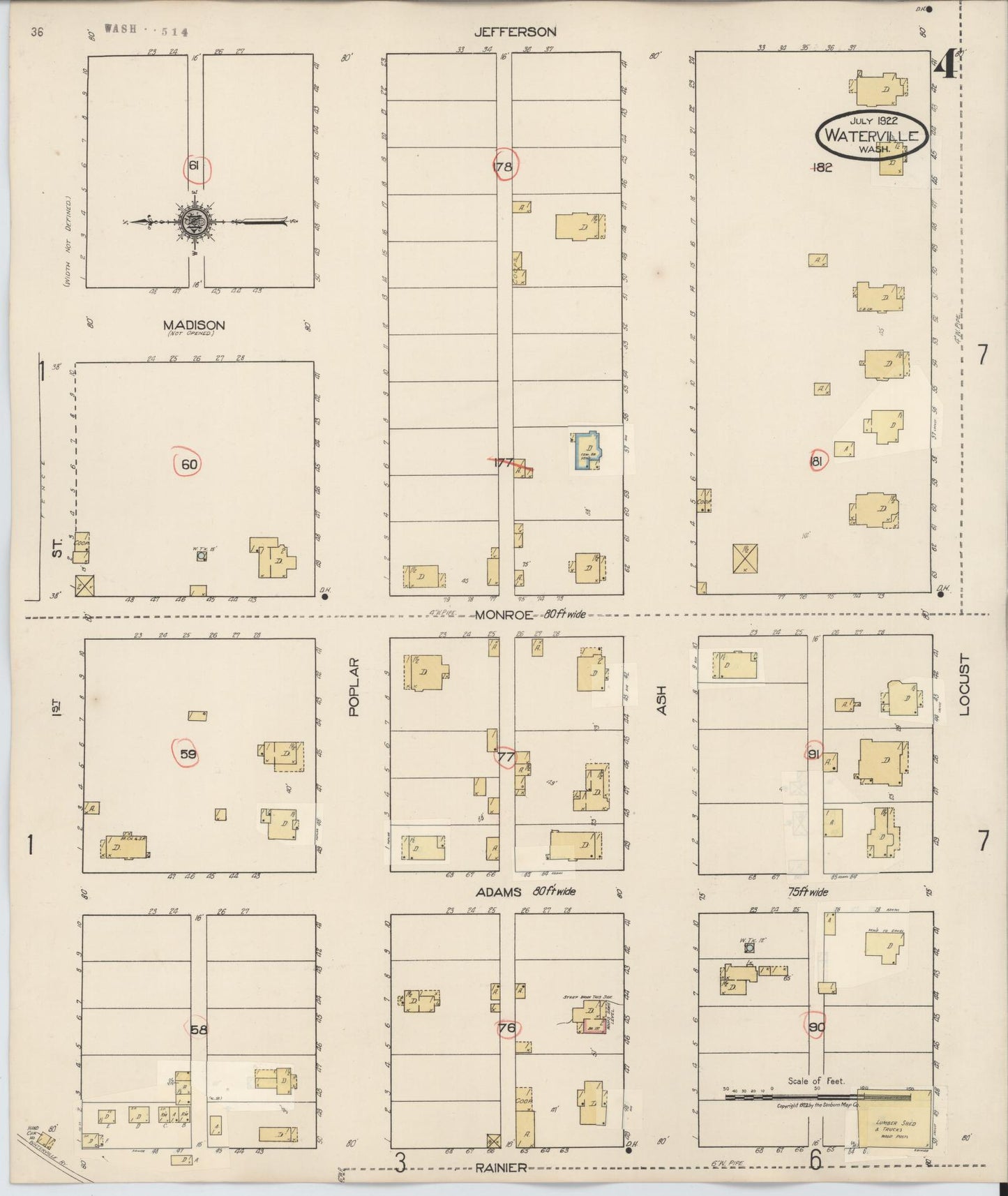 Sanborn Fire Insurance Map from Waterville, Douglas County, Washington (1942), Sheet #0004 - Historic Sanborn Fire Insurance Map Print, vintage old map wall art, antique decor, genealogy gift, Washington Washington map