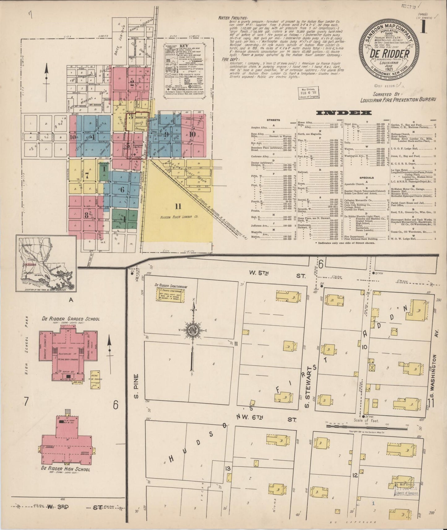 Sanborn Fire Insurance Map from De Ridder, Beauregard Parish, Louisiana (1921), Sheet #0001 - Historic Sanborn Fire Insurance Map Print, vintage old map wall art, antique decor, genealogy gift, Louisiana Louisiana map