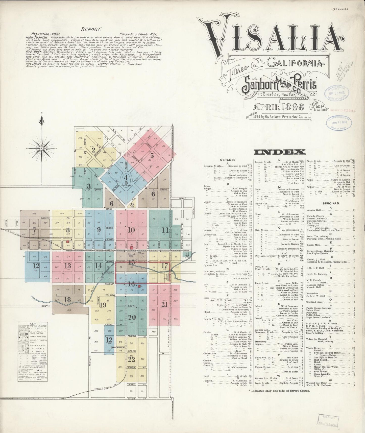 Sanborn Fire Insurance Map from Visalia, Tulare County, California. (1898) – Historic Sanborn Fire Insurance Map Print