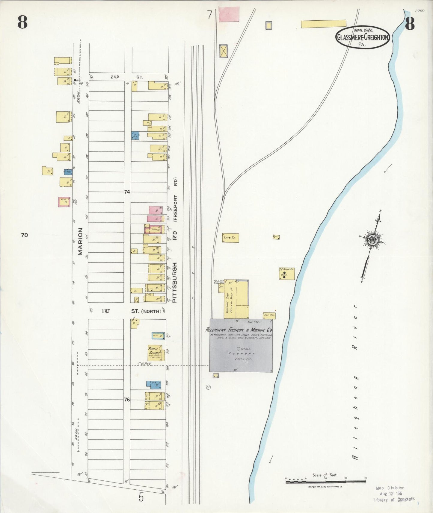 Sanborn Fire Insurance Map from Glassmere, Allegheny County, Pennsylvania (1924), Sheet #0008 - Historic Sanborn Fire Insurance Map Print, vintage old map wall art, antique decor, genealogy gift, Pennsylvania Pennsylvania map